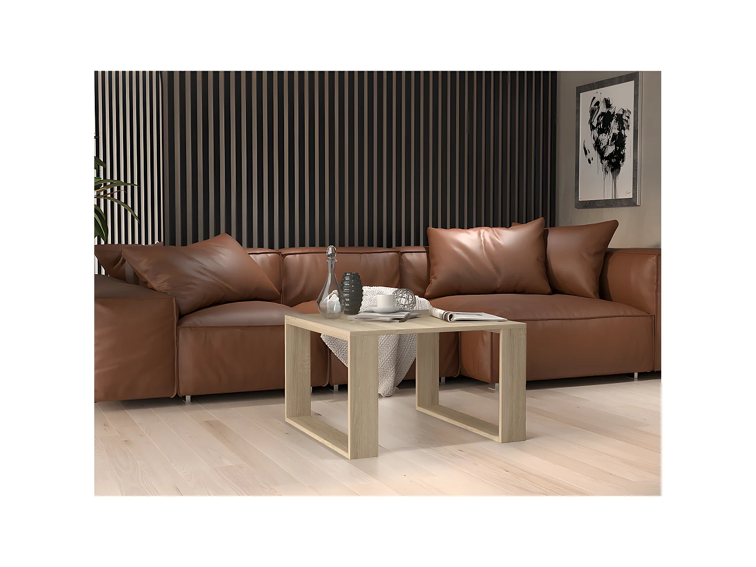 ALADA - Table basse carrée style industriel - 67x67x40 cm - Table basse en décor bois