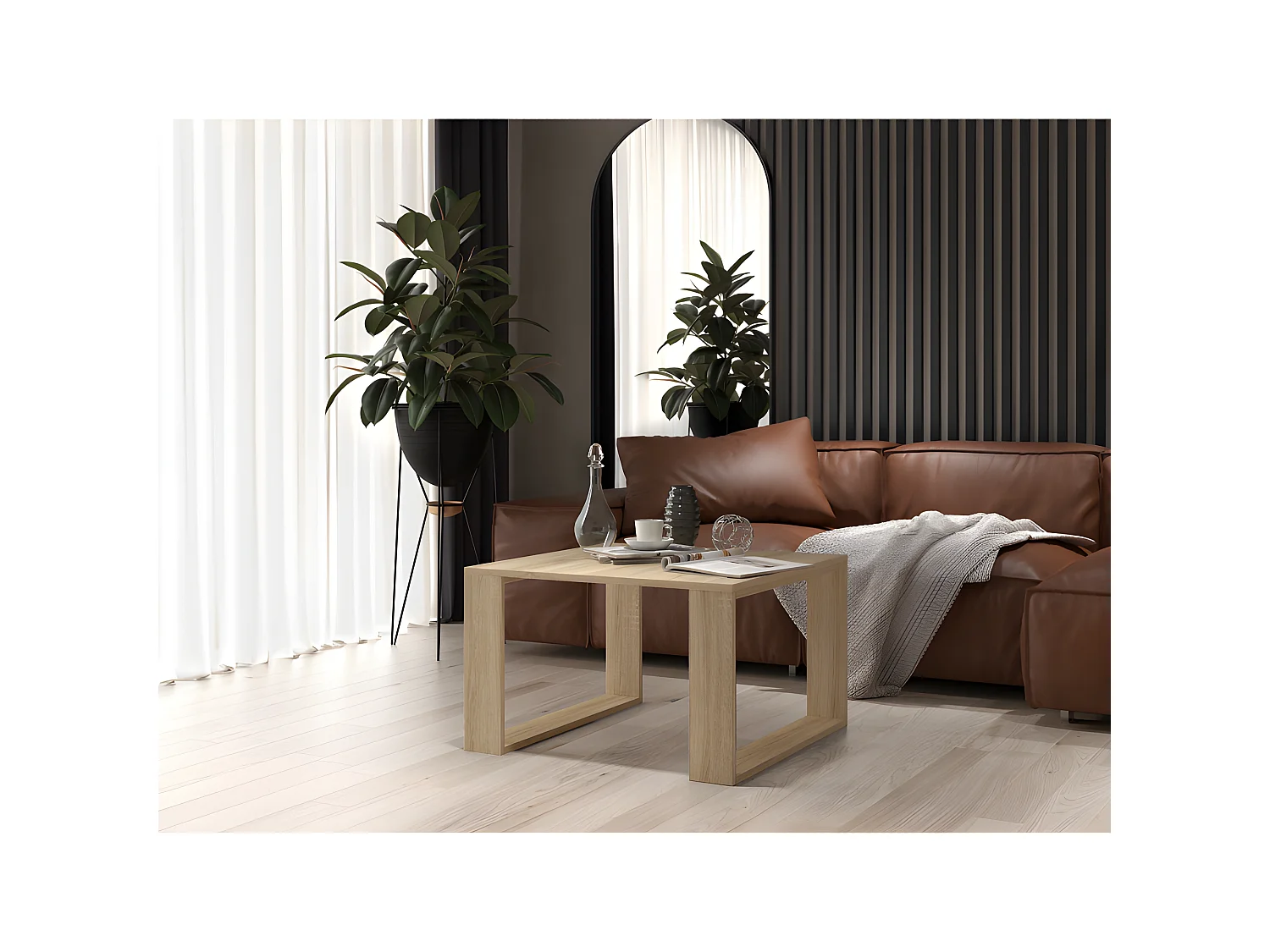 ALADA - Table basse carrée style industriel - 67x67x40 cm - Table basse en décor bois