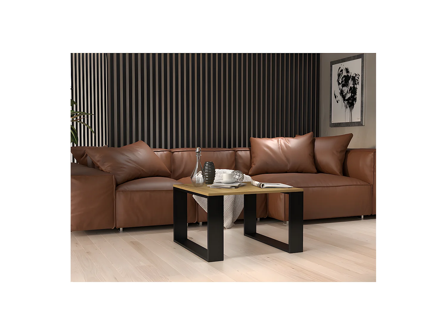 ALADA - Table basse carrée style industriel - 67x67x40 cm - Table basse en décor bois