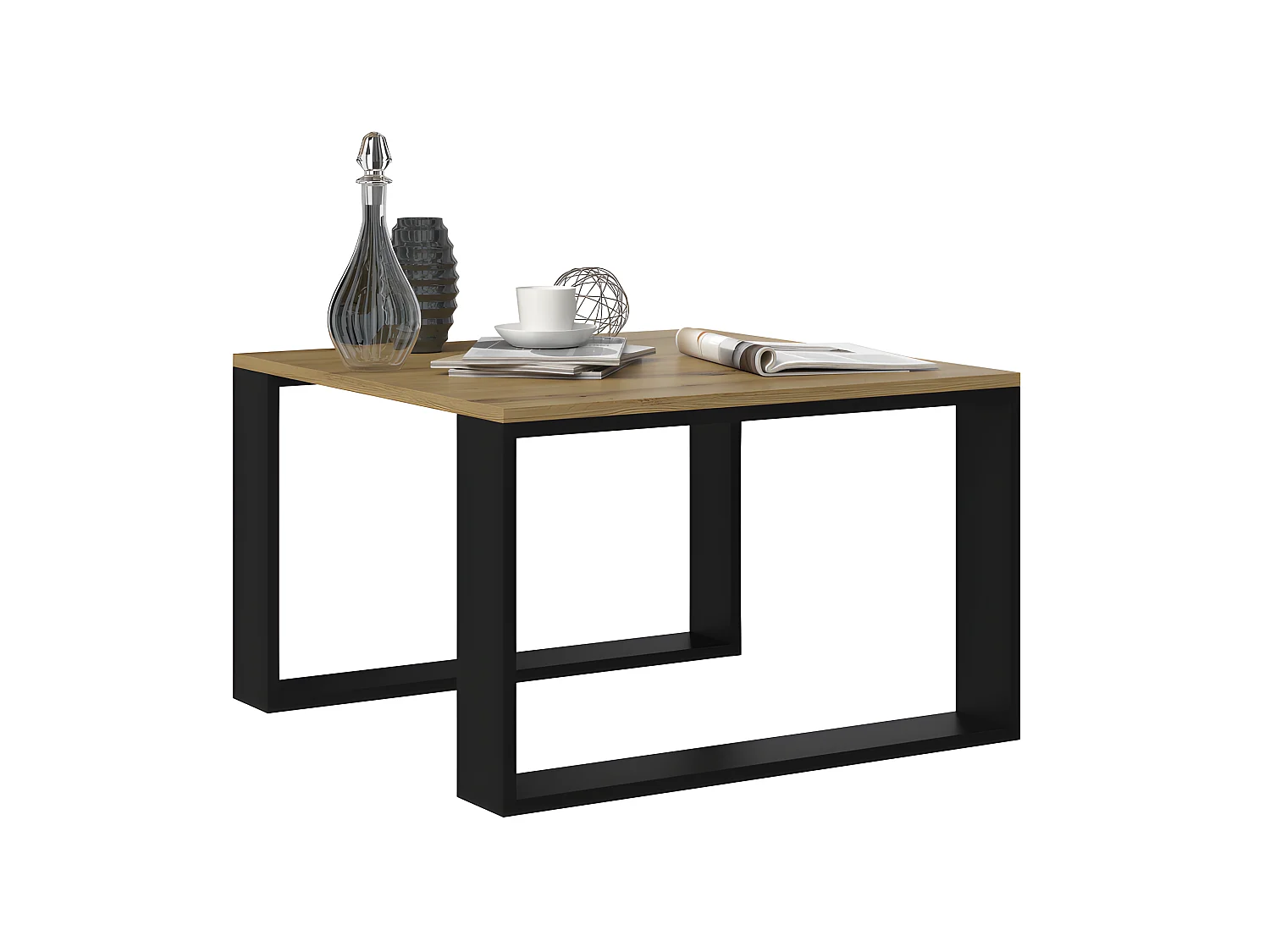 ALADA - Table basse carrée style industriel - 67x67x40 cm - Table basse en décor bois