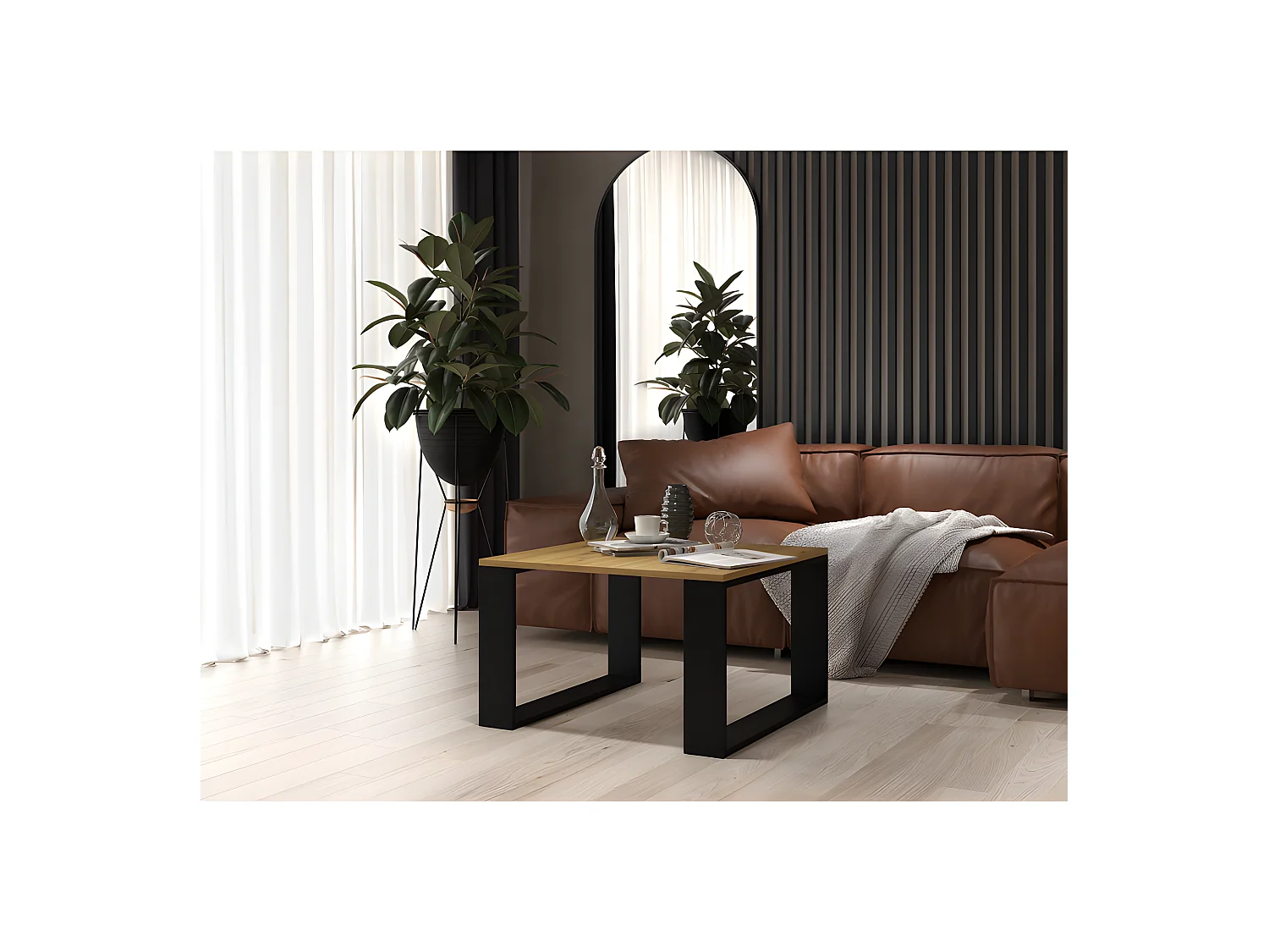 ALADA - Table basse carrée style industriel - 67x67x40 cm - Table basse en décor bois