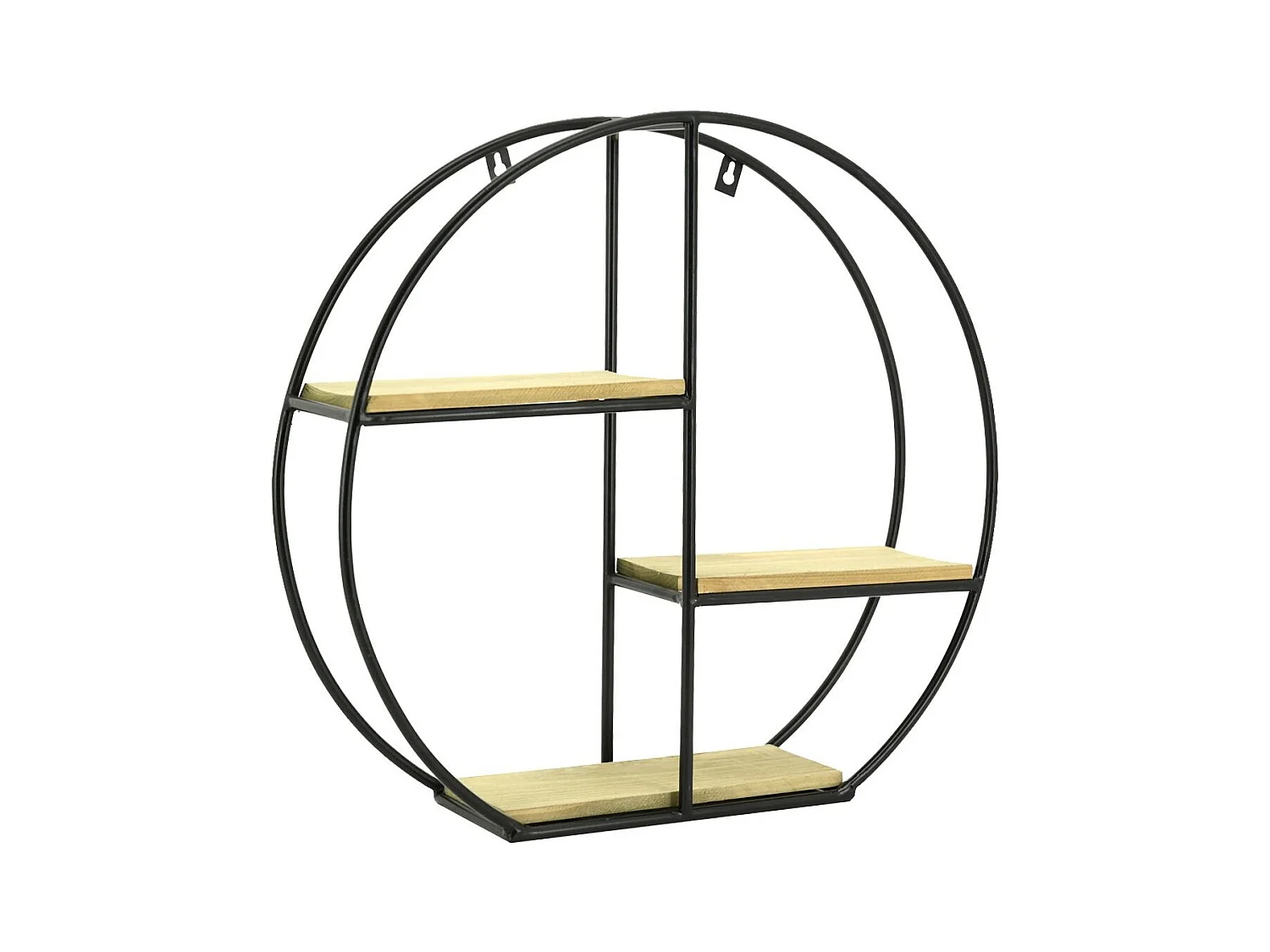 Étagère ronde murale en métal et pin