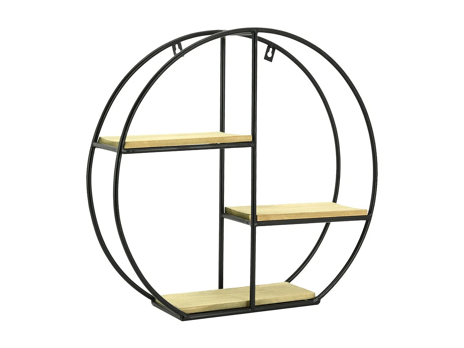 Rundes Regal aus Metall und Kiefernholz
