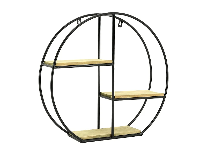 Étagère ronde murale en métal et pin
