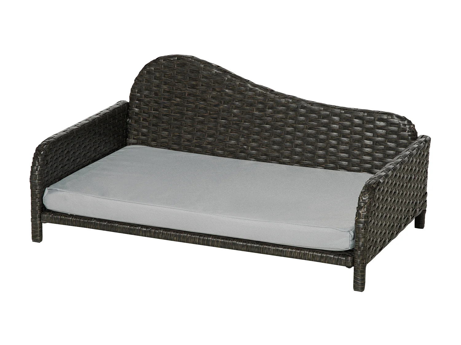 Canapé méridienne chien chat style cosy chic - usage intérieur/extérieur - coussin déhoussable inclus résine tressée gris
