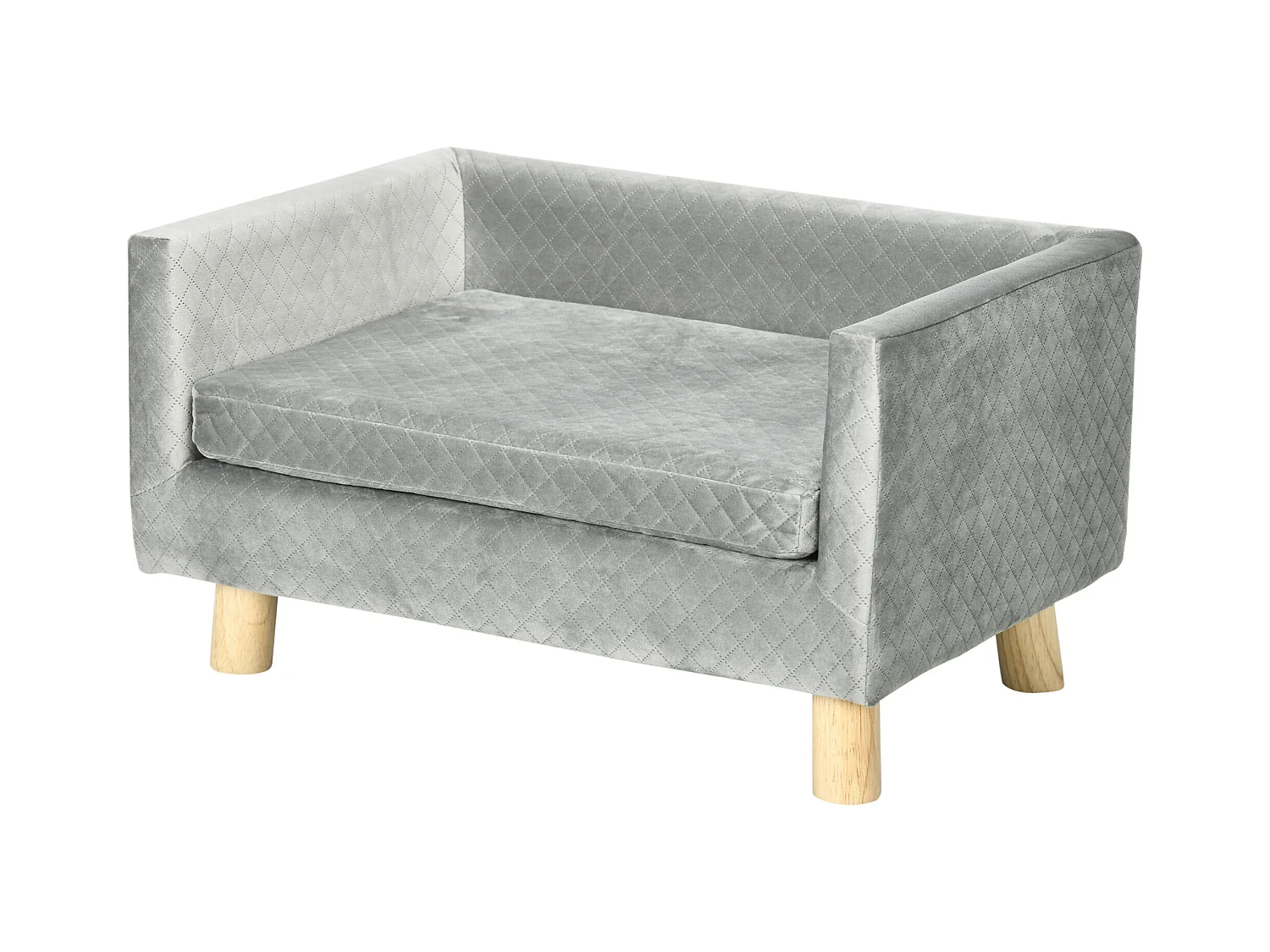 Canapé chien lit pour chien design scandinave coussin moelleux pieds bois massif dim. 64 x 45 x 36 cm velours gris