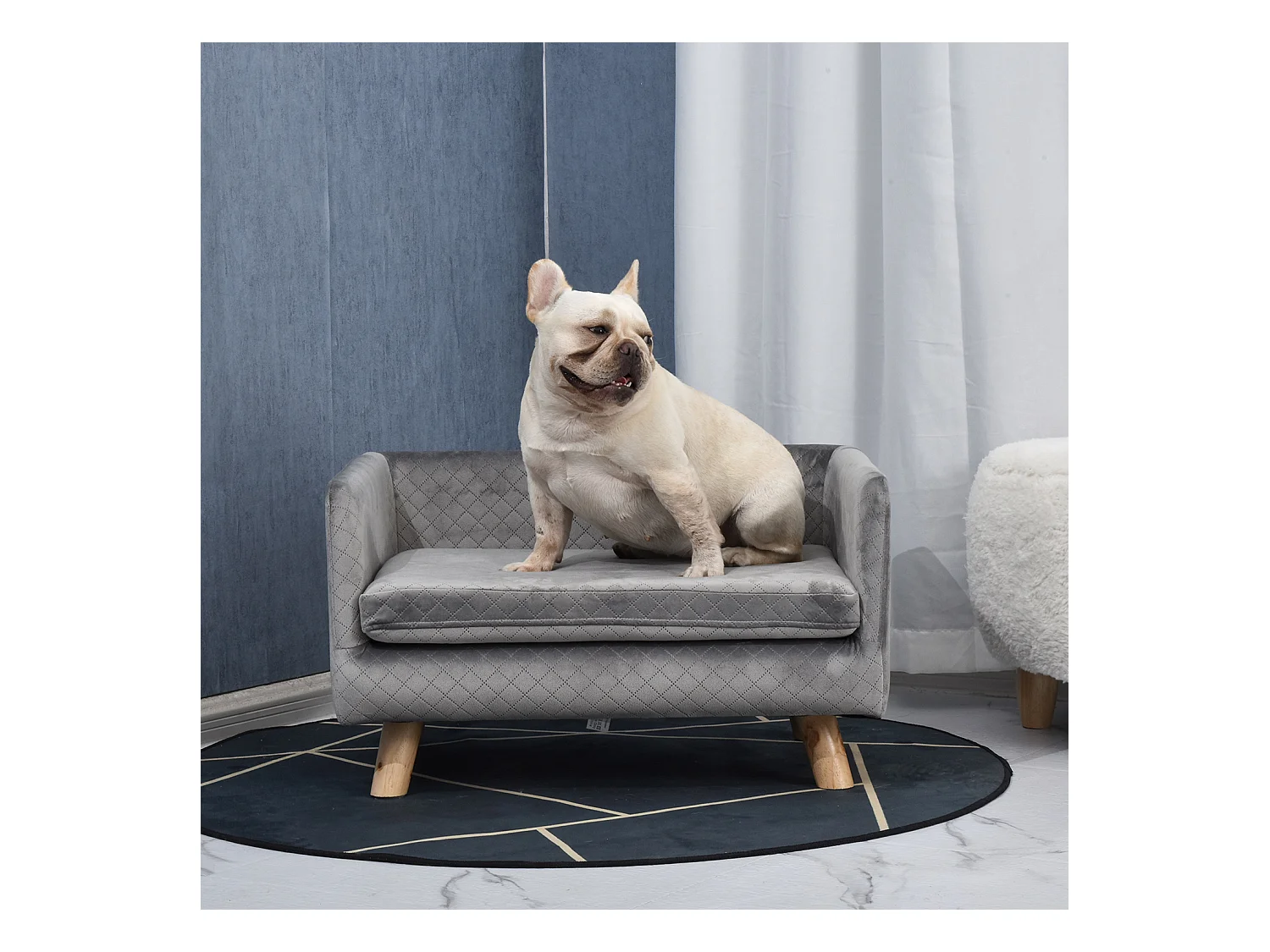 Canapé chien lit pour chien design scandinave coussin moelleux pieds bois massif dim. 64 x 45 x 36 cm velours gris