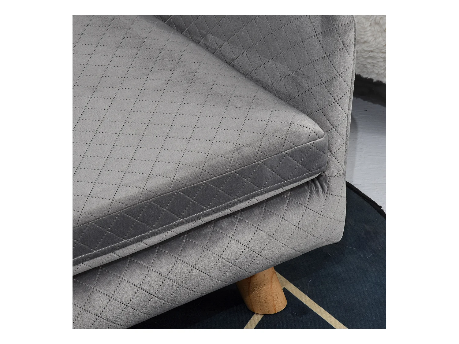 Canapé chien lit pour chien design scandinave coussin moelleux pieds bois massif dim. 64 x 45 x 36 cm velours gris