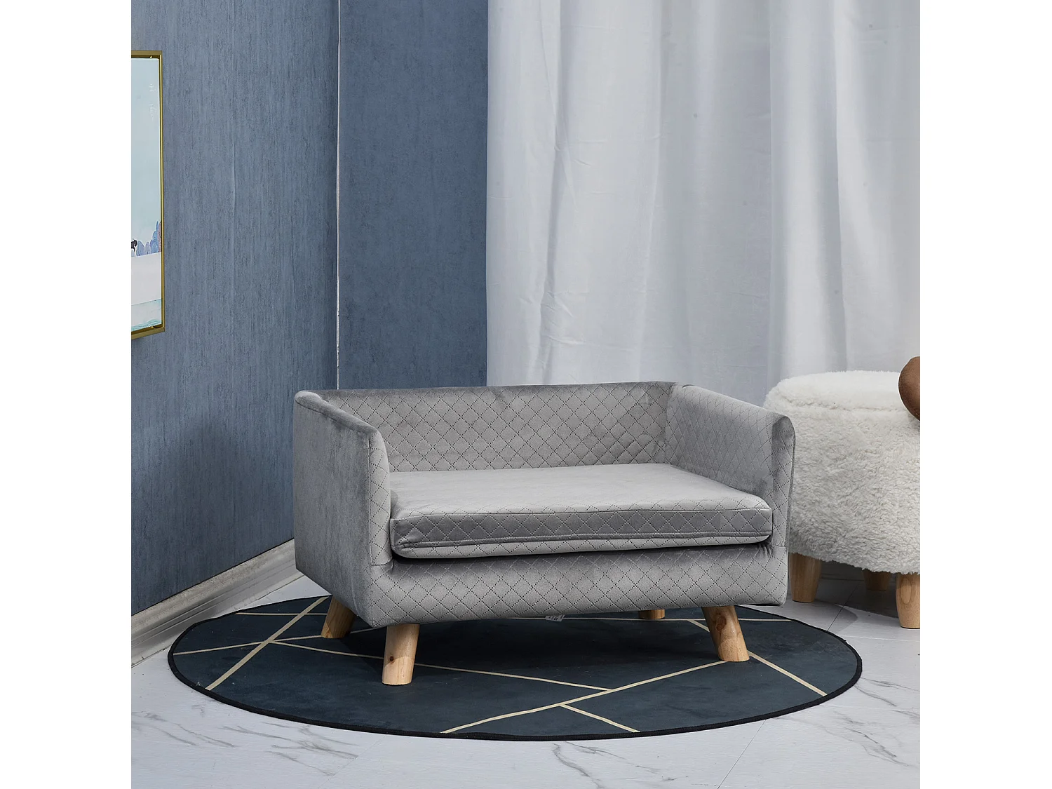 Canapé chien lit pour chien design scandinave coussin moelleux pieds bois massif dim. 64 x 45 x 36 cm velours gris