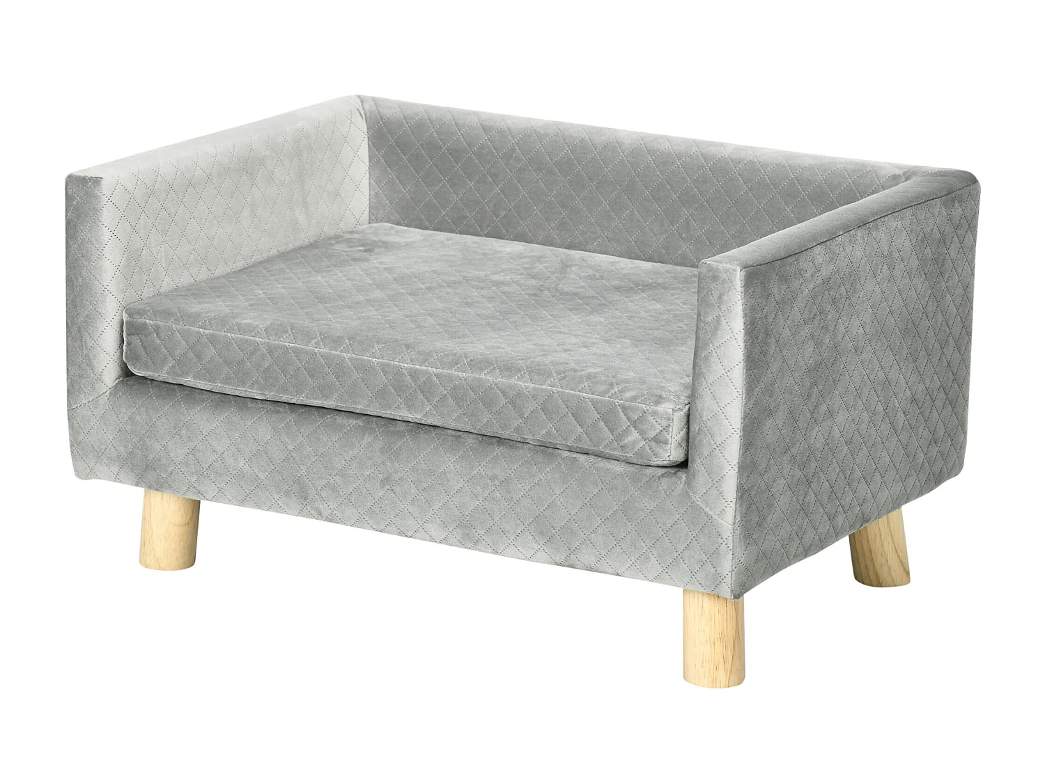 Canapé chien lit pour chien design scandinave coussin moelleux pieds bois massif dim. 64 x 45 x 36 cm velours gris