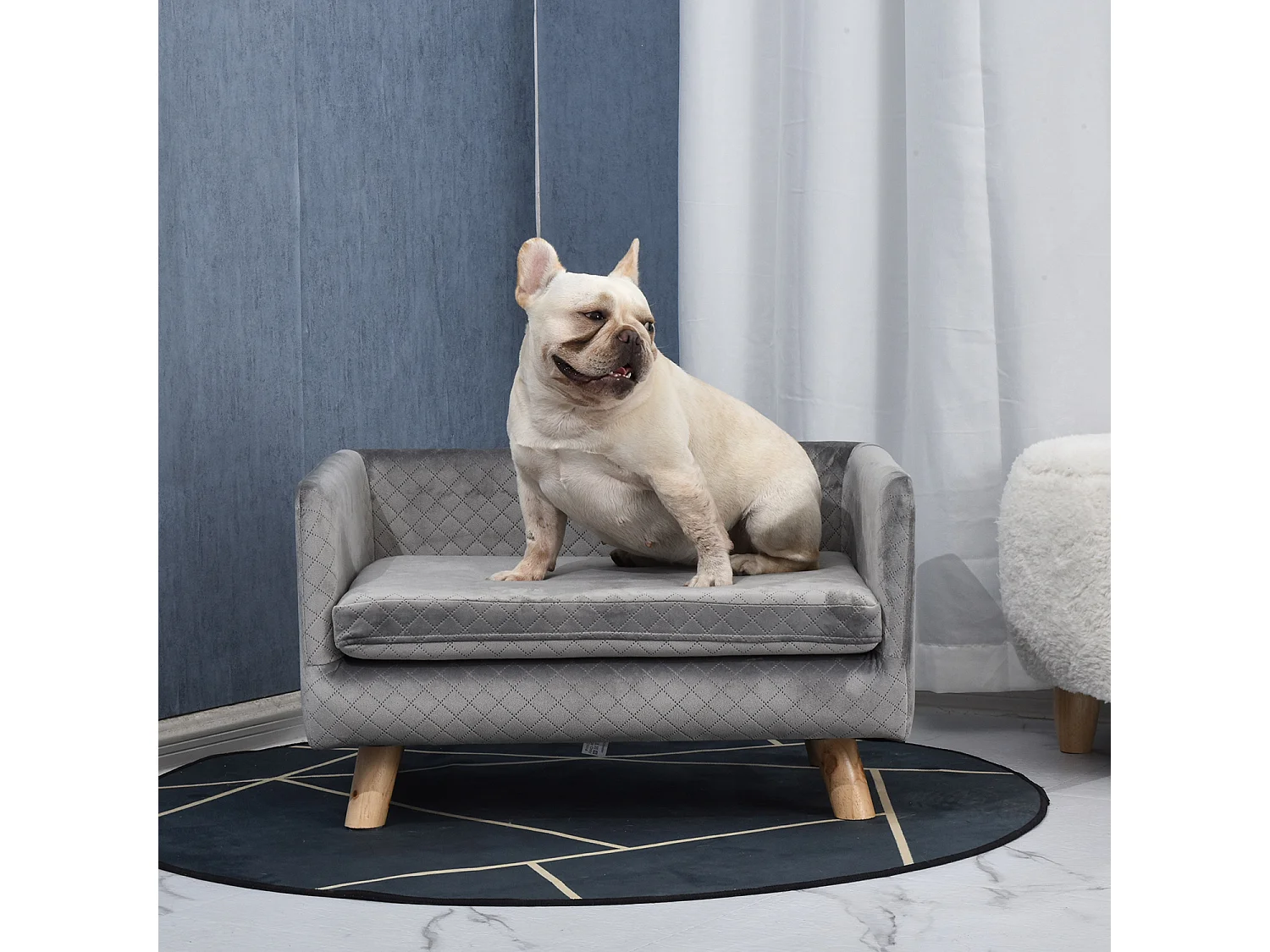 Canapé chien lit pour chien design scandinave coussin moelleux pieds bois massif dim. 64 x 45 x 36 cm velours gris