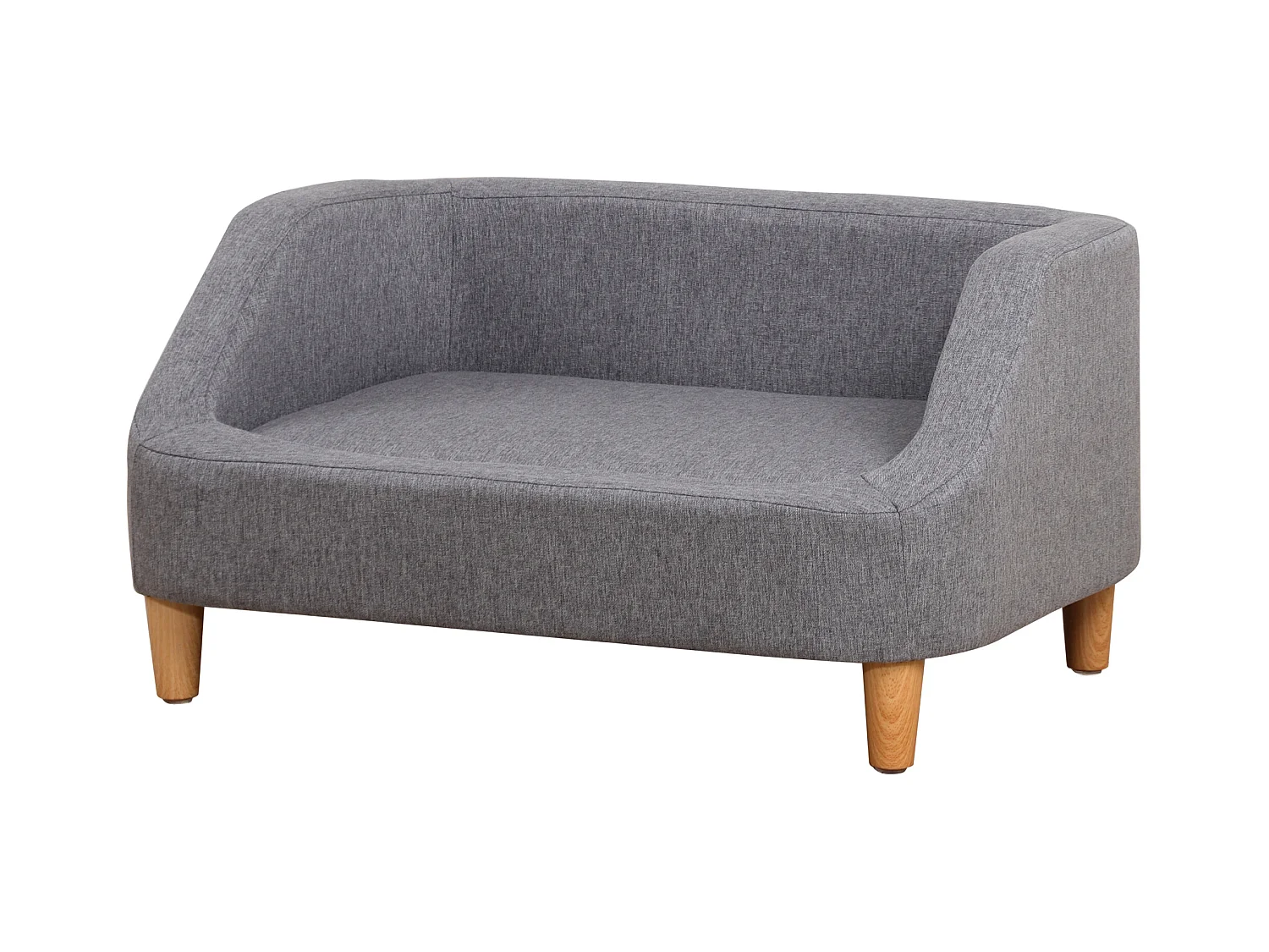 Canapé chien lit pour chien design scandinave déhoussable dim. 75L x 55l x 39H cm pieds bois tissu polyester gris