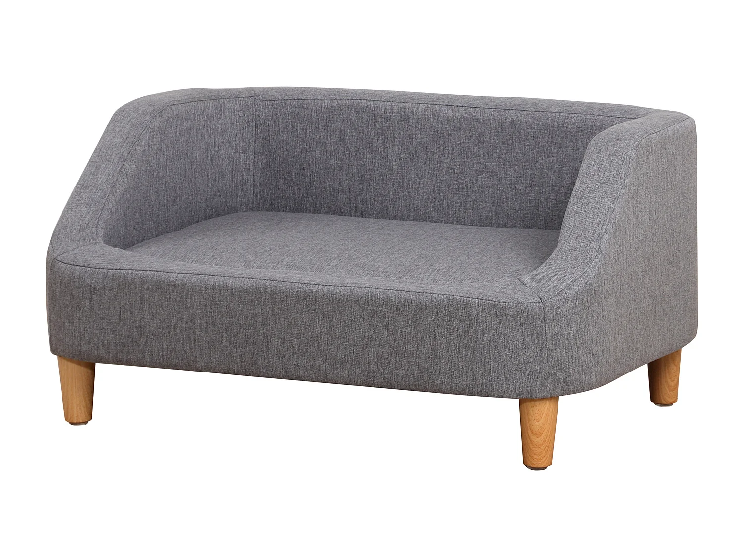 Canapé chien lit pour chien design scandinave déhoussable dim. 75L x 55l x 39H cm pieds bois tissu polyester gris