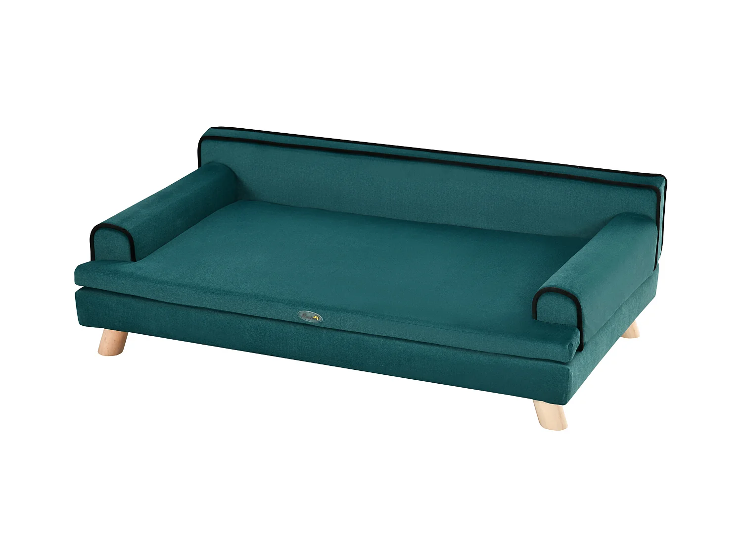 Canapé chien lit pour chien design scandinave coussin moelleux piètement bois dim. 100L x 62l x 32H cm polyester bleu canard