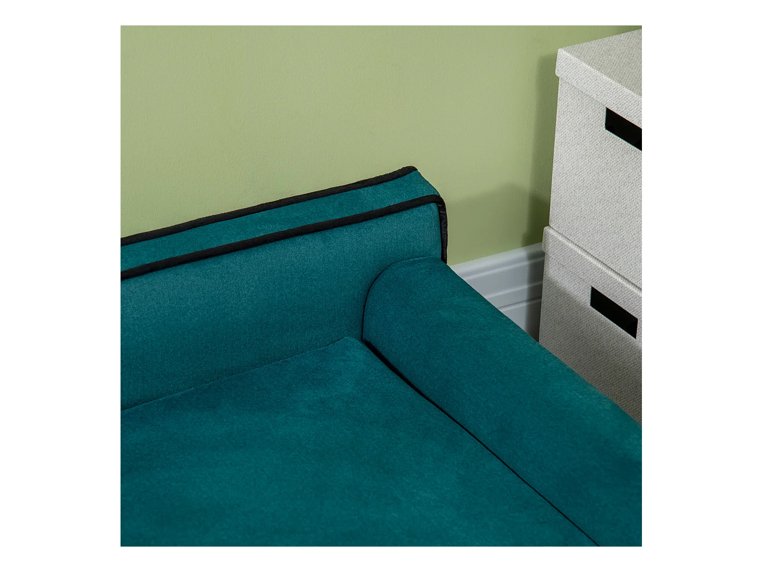 Canapé chien lit pour chien design scandinave coussin moelleux piètement bois dim. 100L x 62l x 32H cm polyester bleu canard