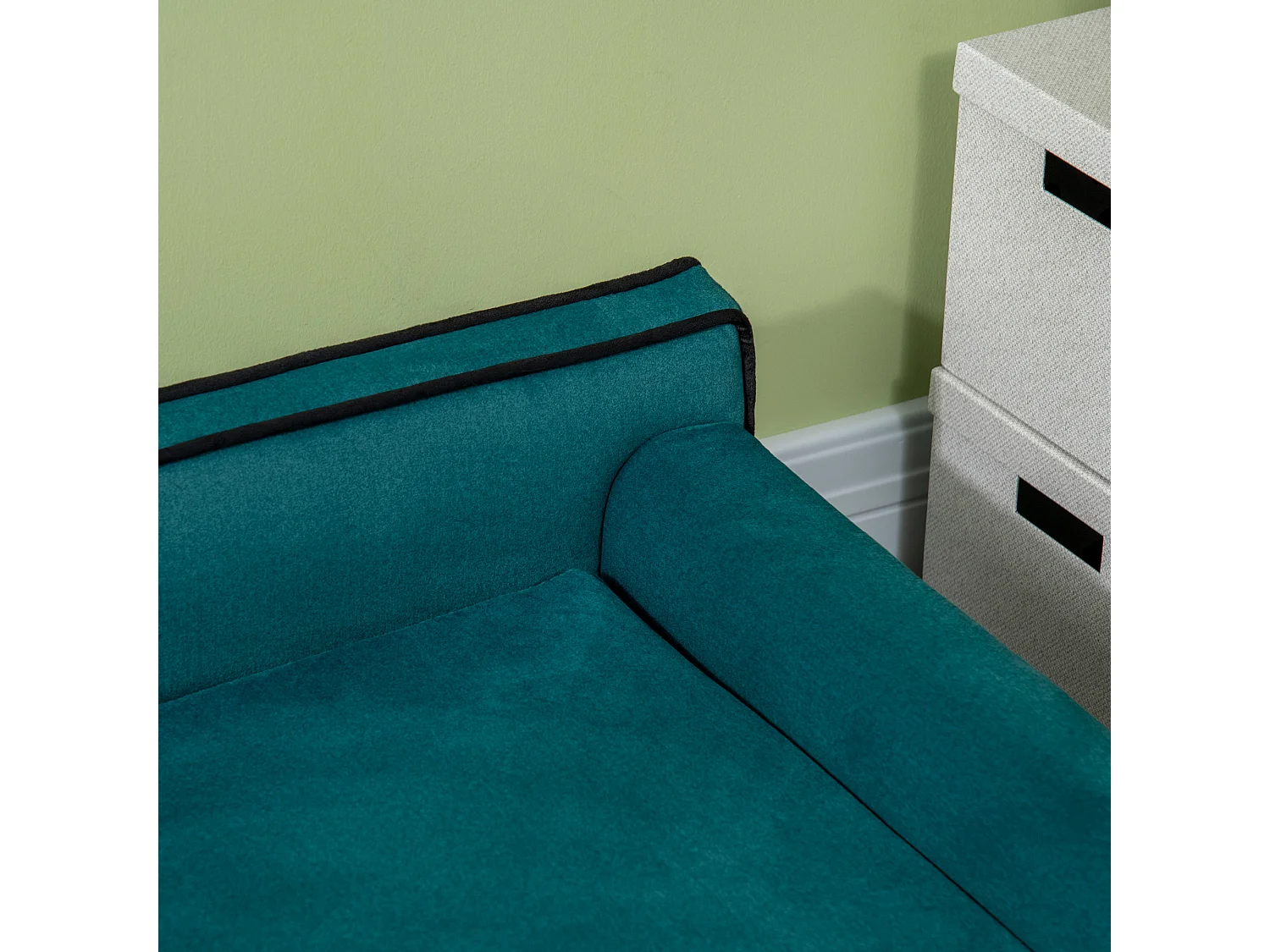 Canapé chien lit pour chien design scandinave coussin moelleux piètement bois dim. 100L x 62l x 32H cm polyester bleu canard