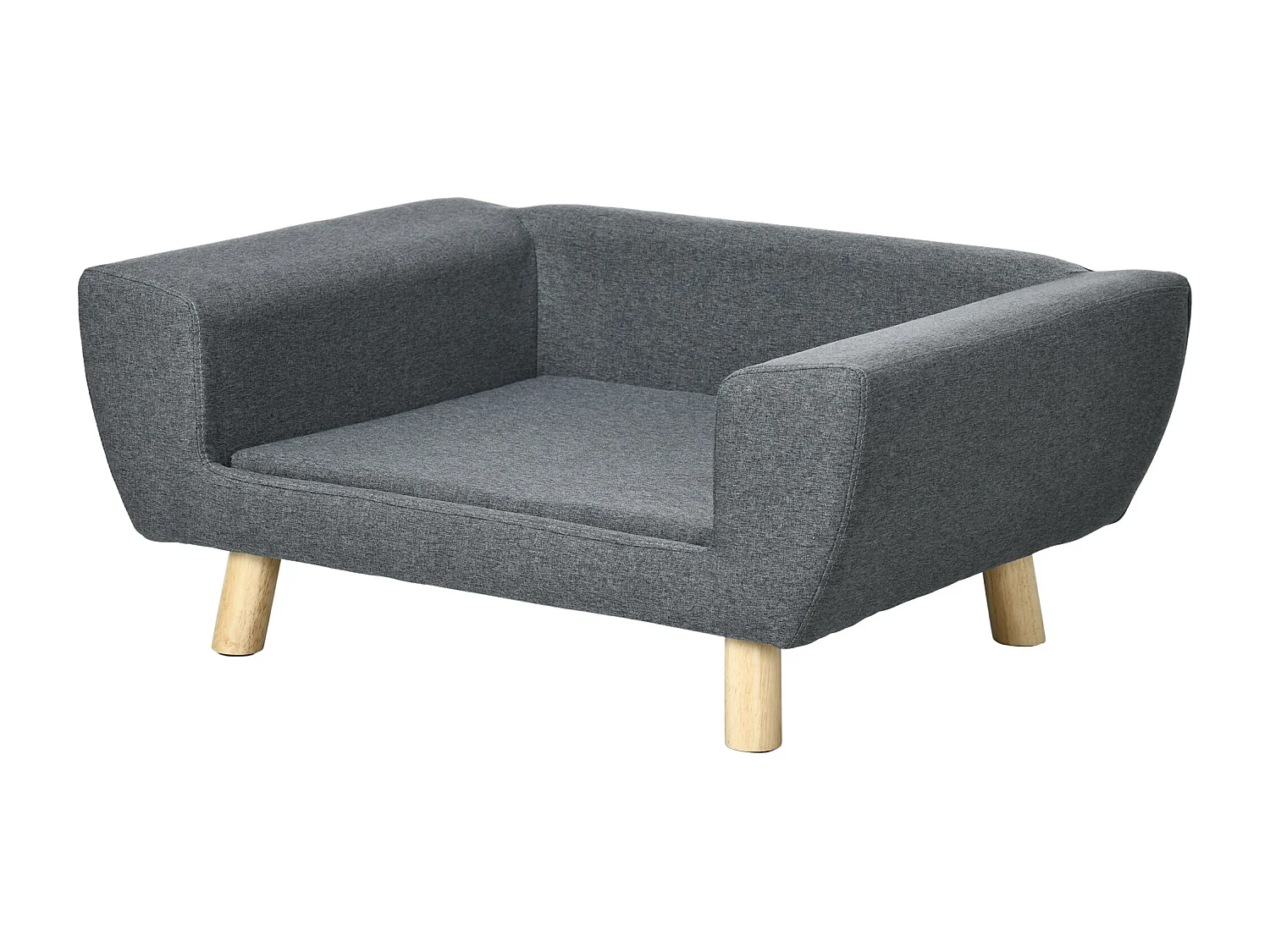 Canapé chien lit pour chien design scandinave coussin moelleux pieds bois massif dim. 87 x 61 x 36 cm polyester gris
