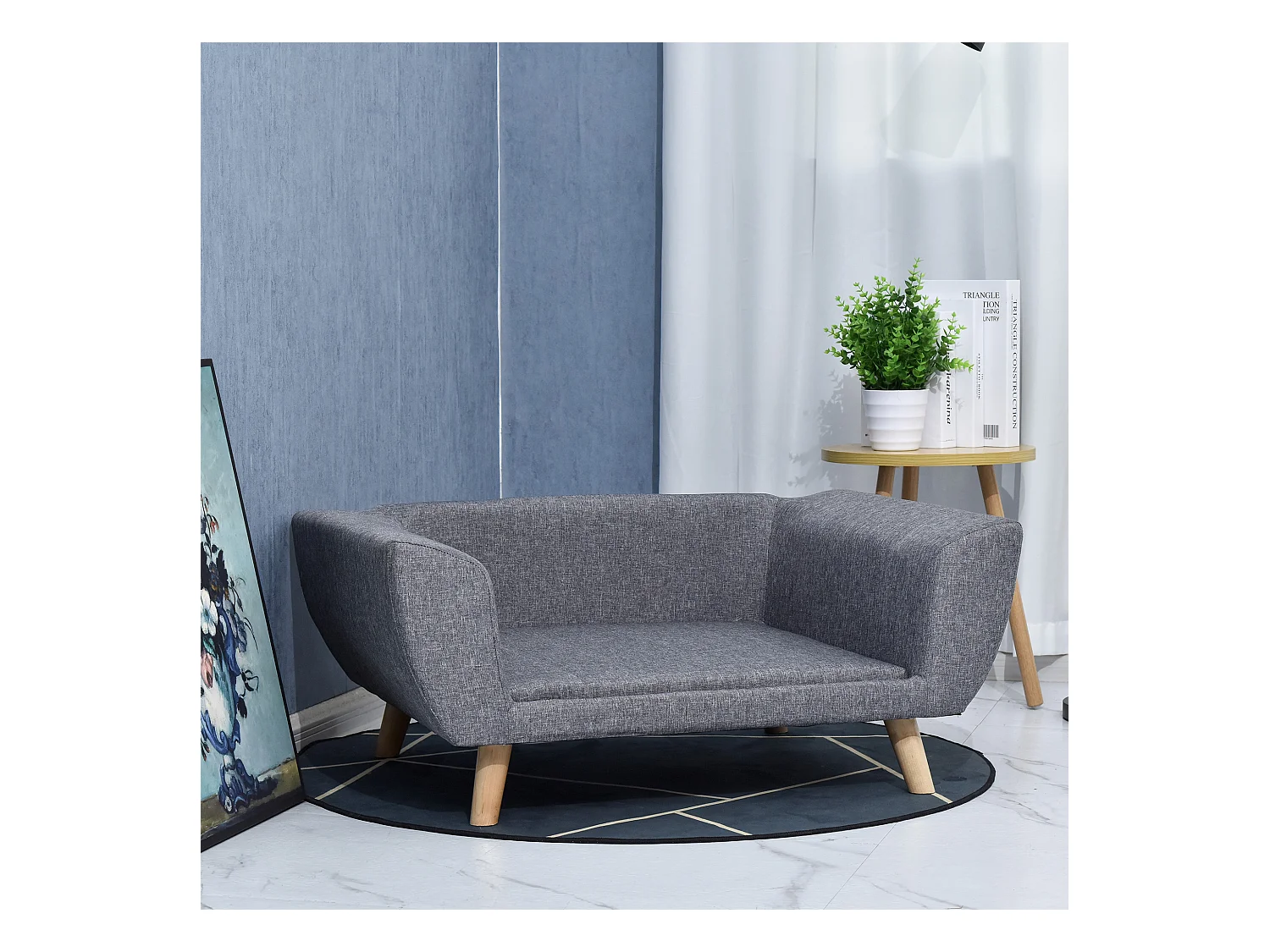 Canapé chien lit pour chien design scandinave coussin moelleux pieds bois massif dim. 87 x 61 x 36 cm polyester gris