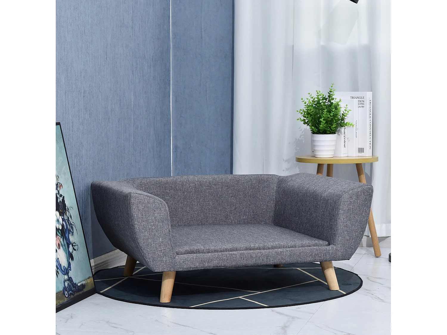 Canapé chien lit pour chien design scandinave coussin moelleux pieds bois massif dim. 87 x 61 x 36 cm polyester gris