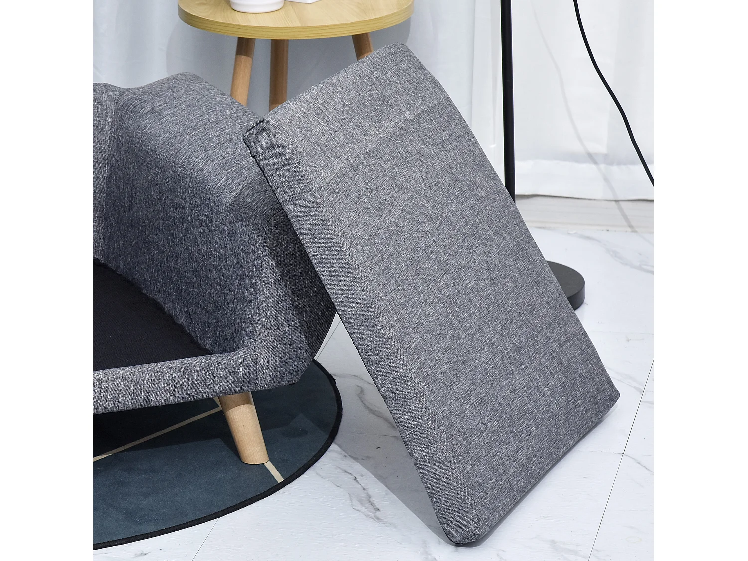 Canapé chien lit pour chien design scandinave coussin moelleux pieds bois massif dim. 87 x 61 x 36 cm polyester gris