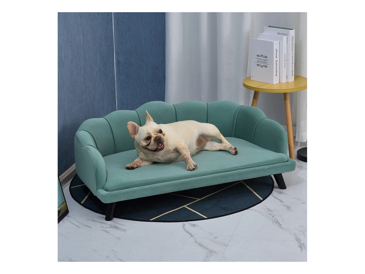 Canapé chien lit pour chien chat design contemporain coquillage dim. 98L x 60l x 35H cm coussin moelleux velours vert