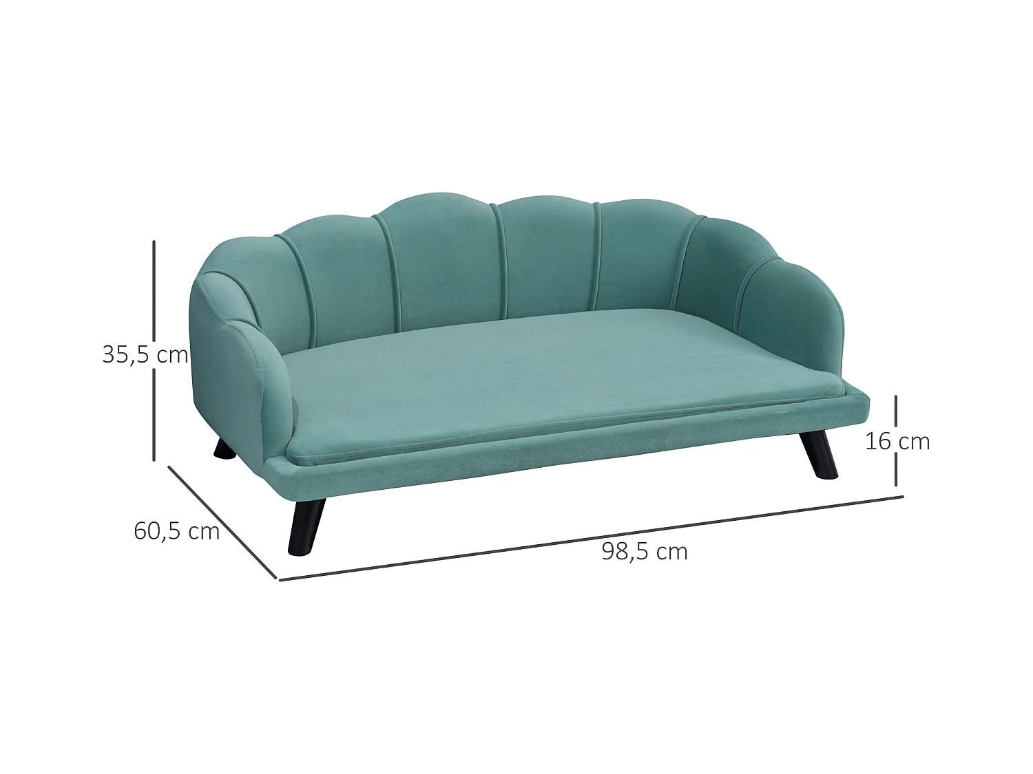 Canapé chien lit pour chien chat design contemporain coquillage dim. 98L x 60l x 35H cm coussin moelleux velours vert