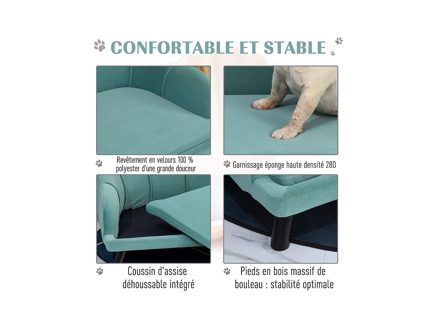 Canapé chien lit pour chien chat design contemporain coquillage dim. 98L x 60l x 35H cm coussin moelleux velours vert