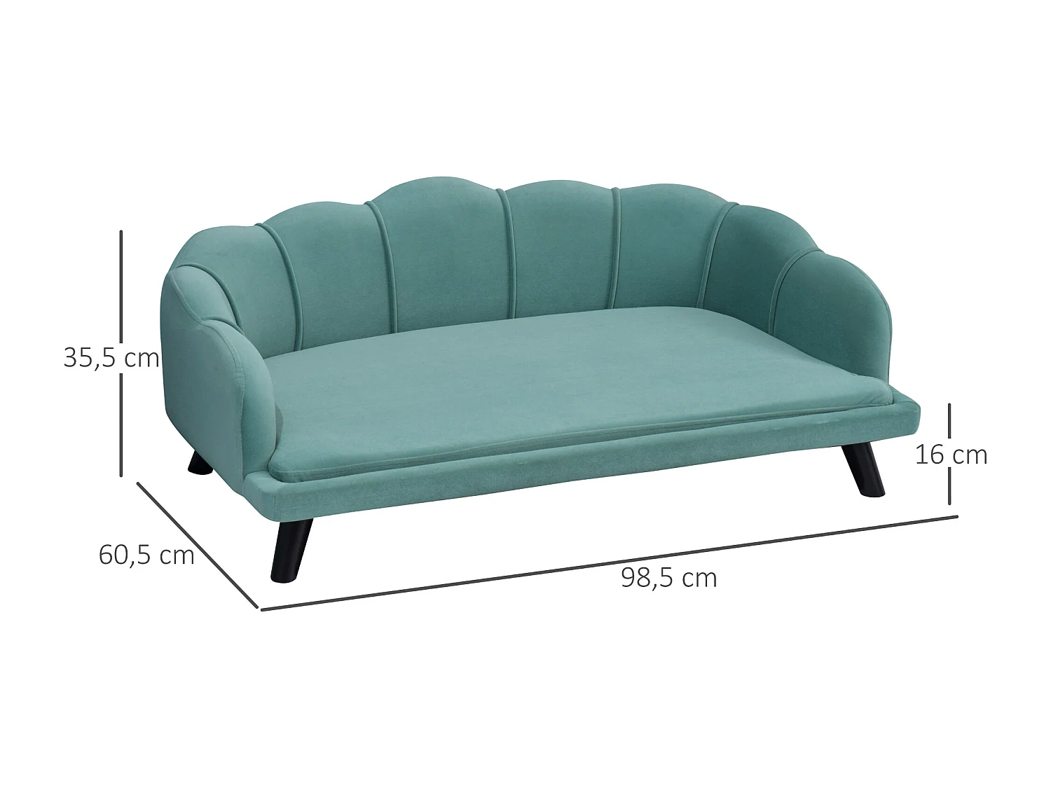 Canapé chien lit pour chien chat design contemporain coquillage dim. 98L x 60l x 35H cm coussin moelleux velours vert