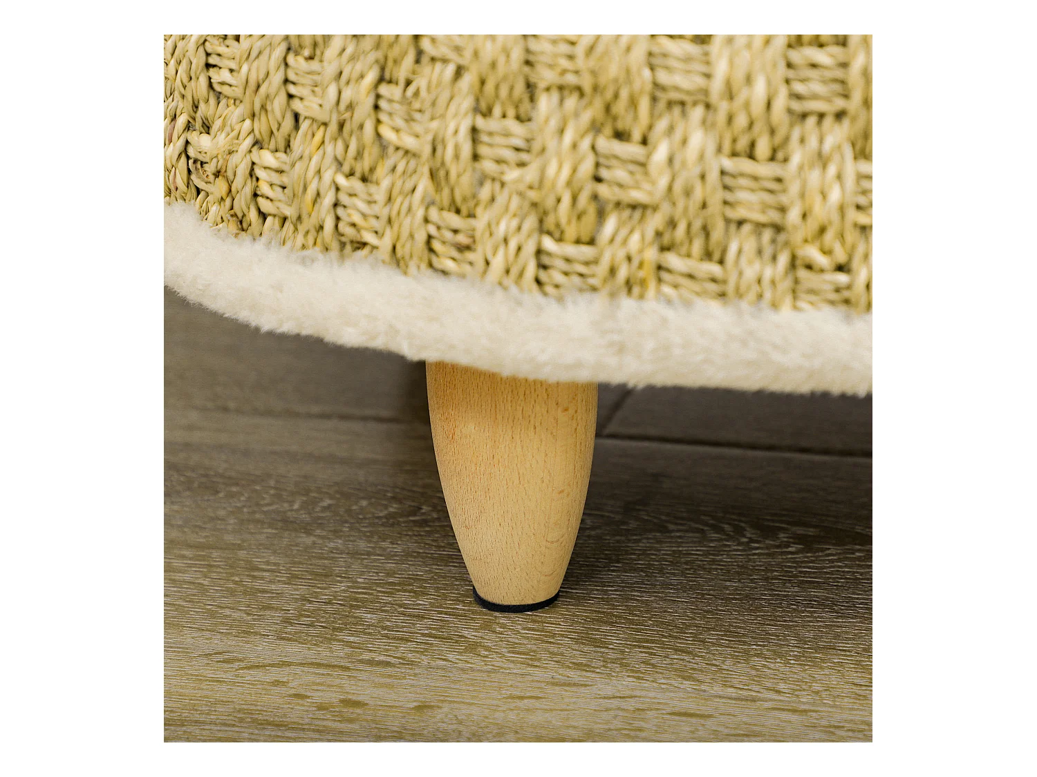 Canapé panier lit chien chat style cosy naturel - coussin inclus - dim. Ø 48 x 24,5H cm - bois pin jonc de mer