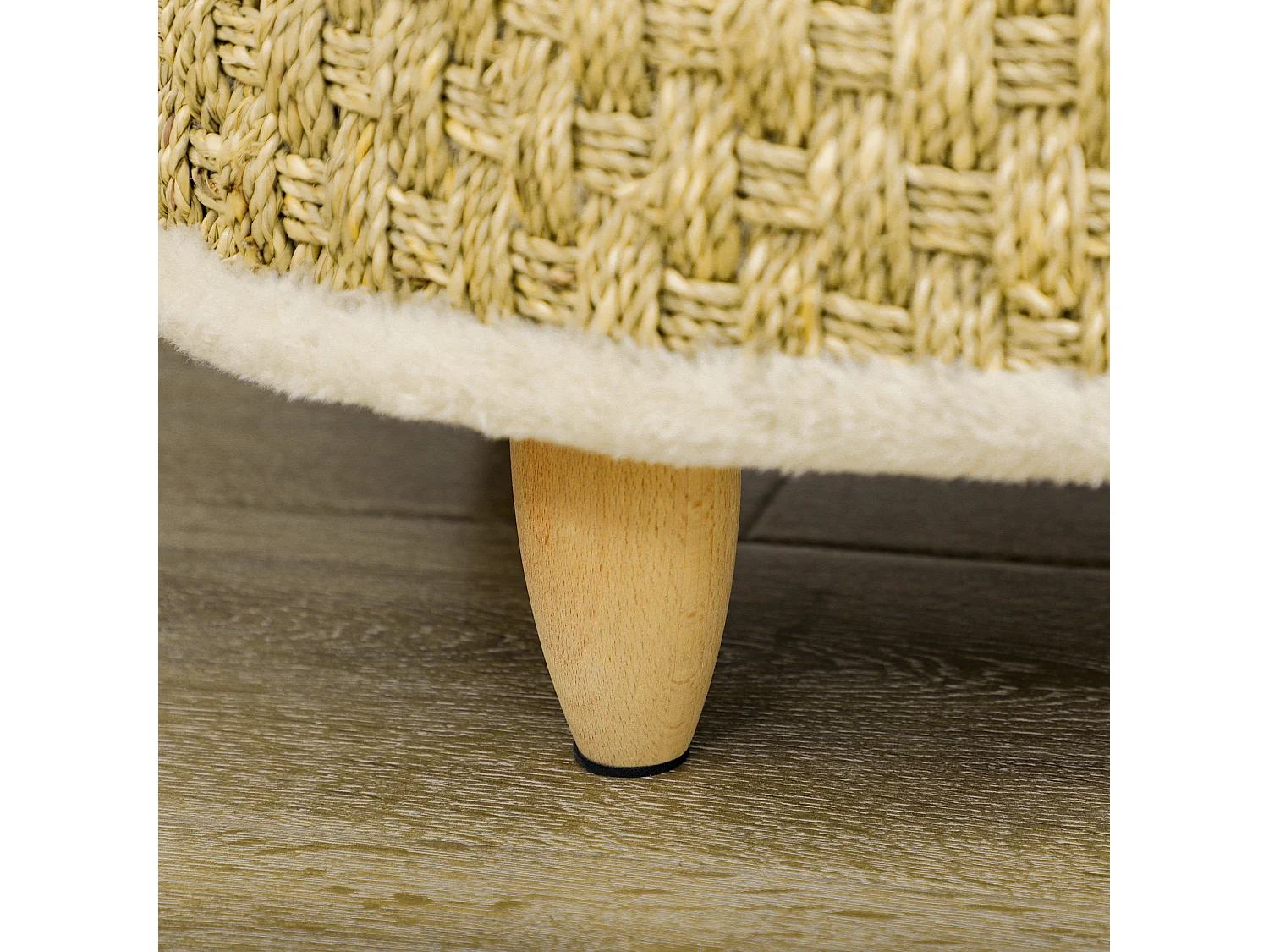 Canapé panier lit chien chat style cosy naturel - coussin inclus - dim. Ø 48 x 24,5H cm - bois pin jonc de mer