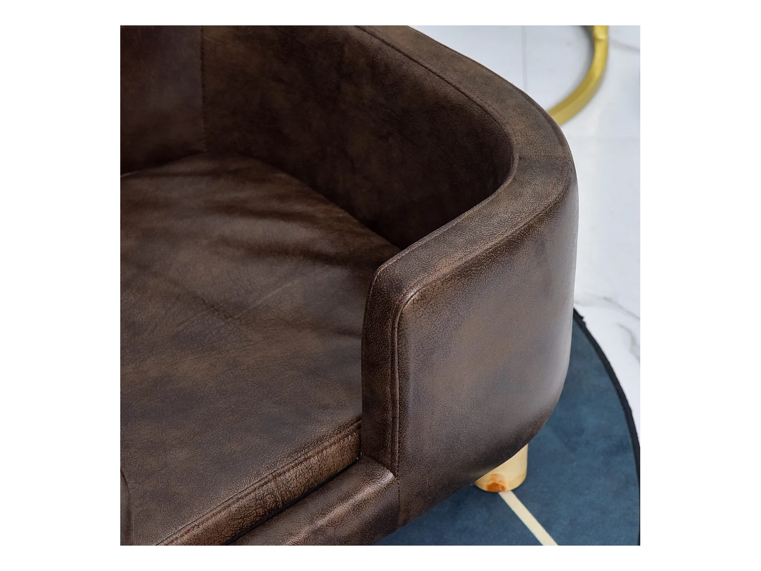 Canapé chien lit pour chien chat avec rebord coussin moelleux pieds bois massif dim. 74 x 48,5 x 31 cm revêtement micro-fibre chocolat