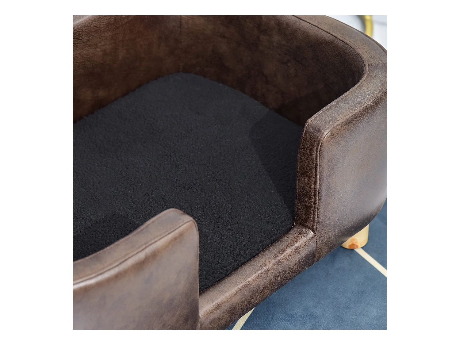 Canapé chien lit pour chien chat avec rebord coussin moelleux pieds bois massif dim. 74 x 48,5 x 31 cm revêtement micro-fibre chocolat