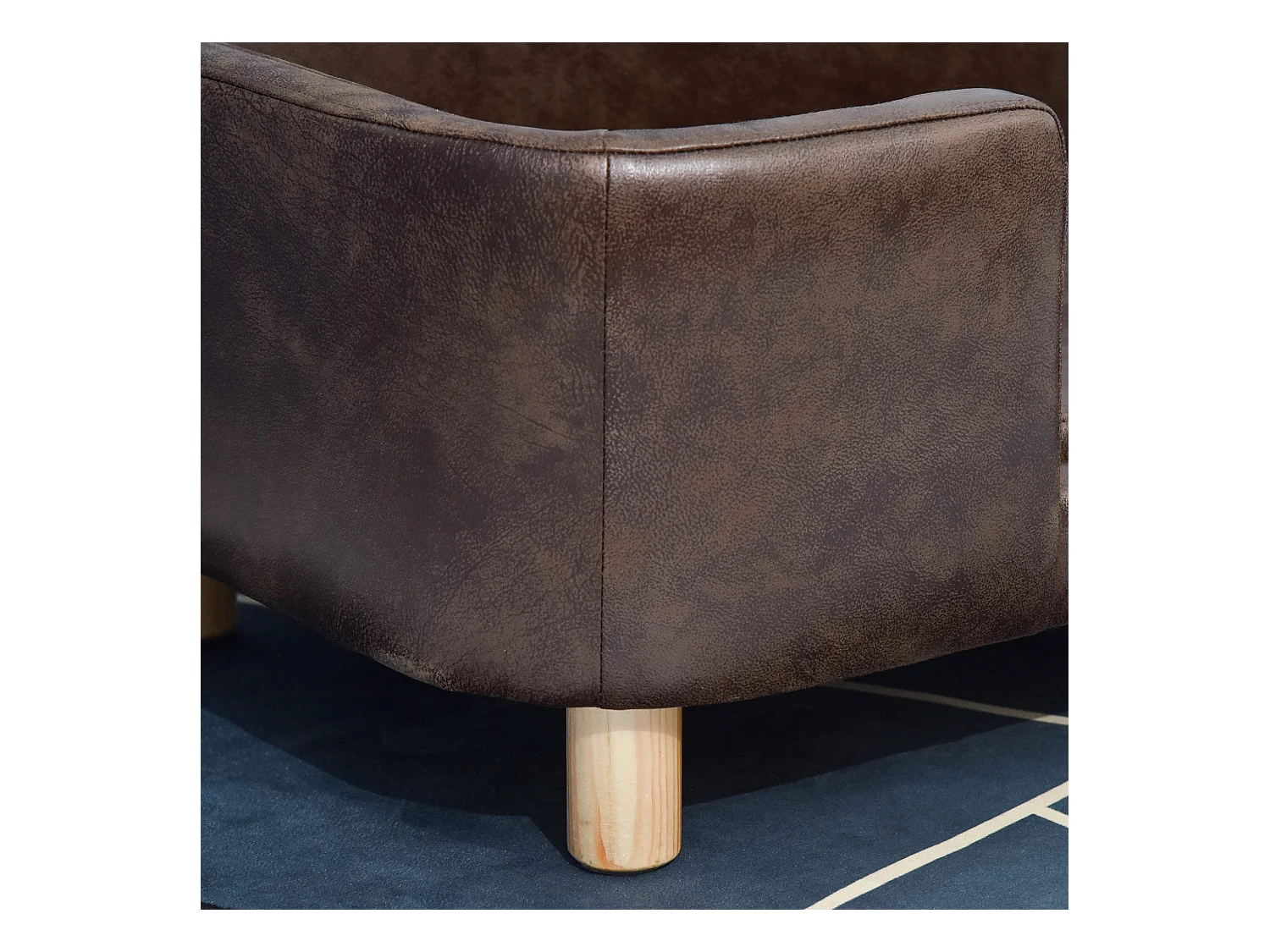 Canapé chien lit pour chien chat avec rebord coussin moelleux pieds bois massif dim. 74 x 48,5 x 31 cm revêtement micro-fibre chocolat