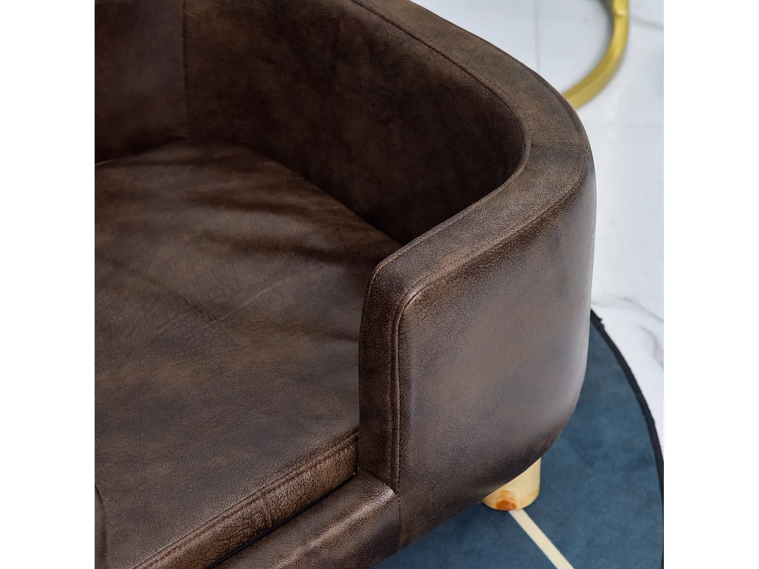 Canapé chien lit pour chien chat avec rebord coussin moelleux pieds bois massif dim. 74 x 48,5 x 31 cm revêtement micro-fibre chocolat