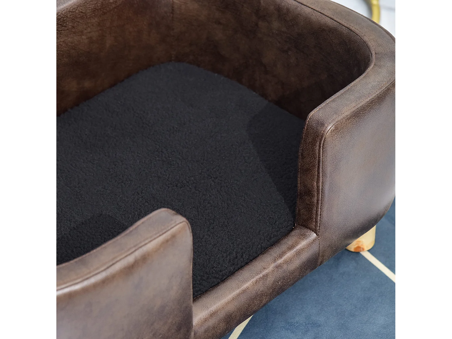 Canapé chien lit pour chien chat avec rebord coussin moelleux pieds bois massif dim. 74 x 48,5 x 31 cm revêtement micro-fibre chocolat