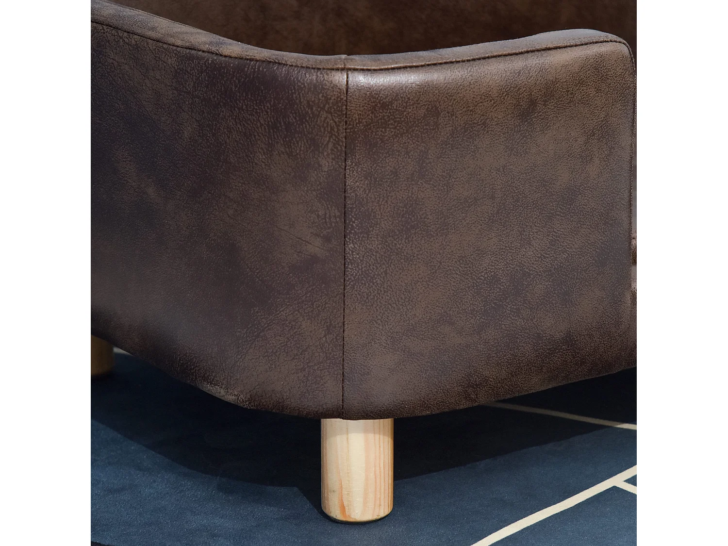 Canapé chien lit pour chien chat avec rebord coussin moelleux pieds bois massif dim. 74 x 48,5 x 31 cm revêtement micro-fibre chocolat