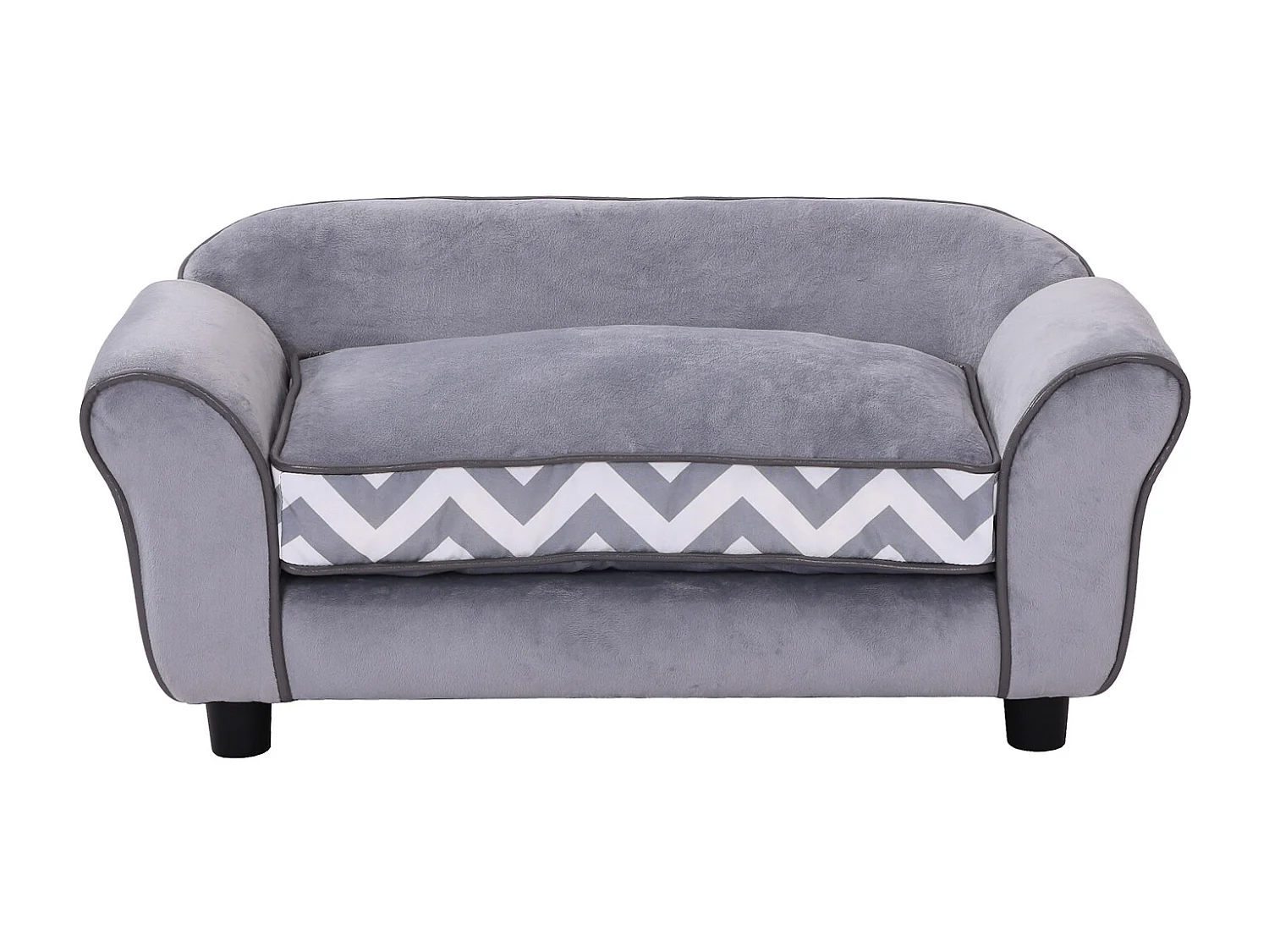 Canapé chien chat sur pied style graphique contemporain coussin amovible lavable grand confort 74L x 41l x 33H cm gris blanc