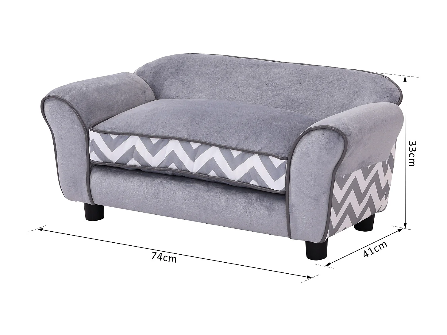Canapé chien chat sur pied style graphique contemporain coussin amovible lavable grand confort 74L x 41l x 33H cm gris blanc