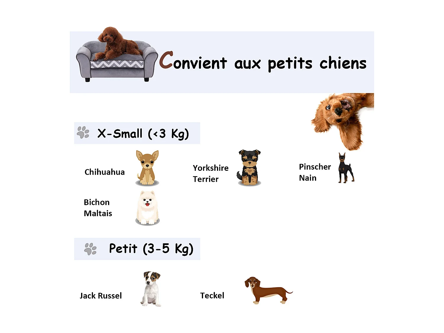 Canapé chien chat sur pied style graphique contemporain coussin amovible lavable grand confort 74L x 41l x 33H cm gris blanc
