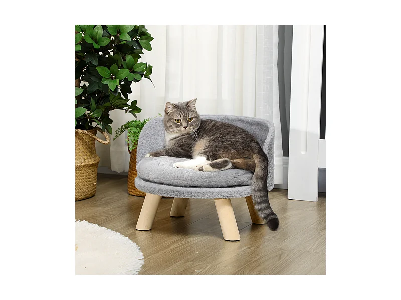 Canapé lit panier pour chien design scandinave coussin moelleux amovible pieds en bois Ø 40,5 x 33H cm gris