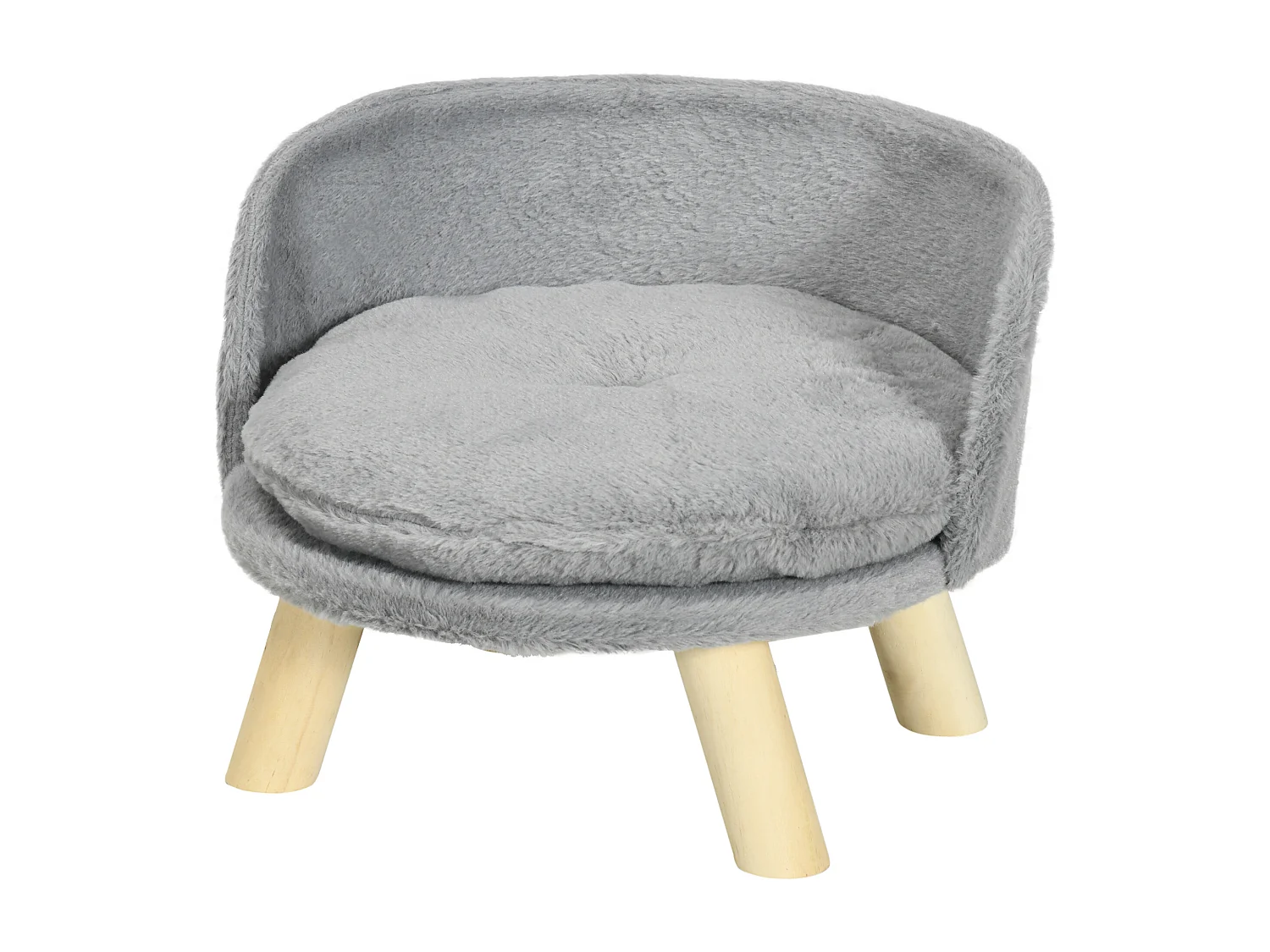 Canapé lit panier pour chien design scandinave coussin moelleux amovible pieds en bois Ø 40,5 x 33H cm gris