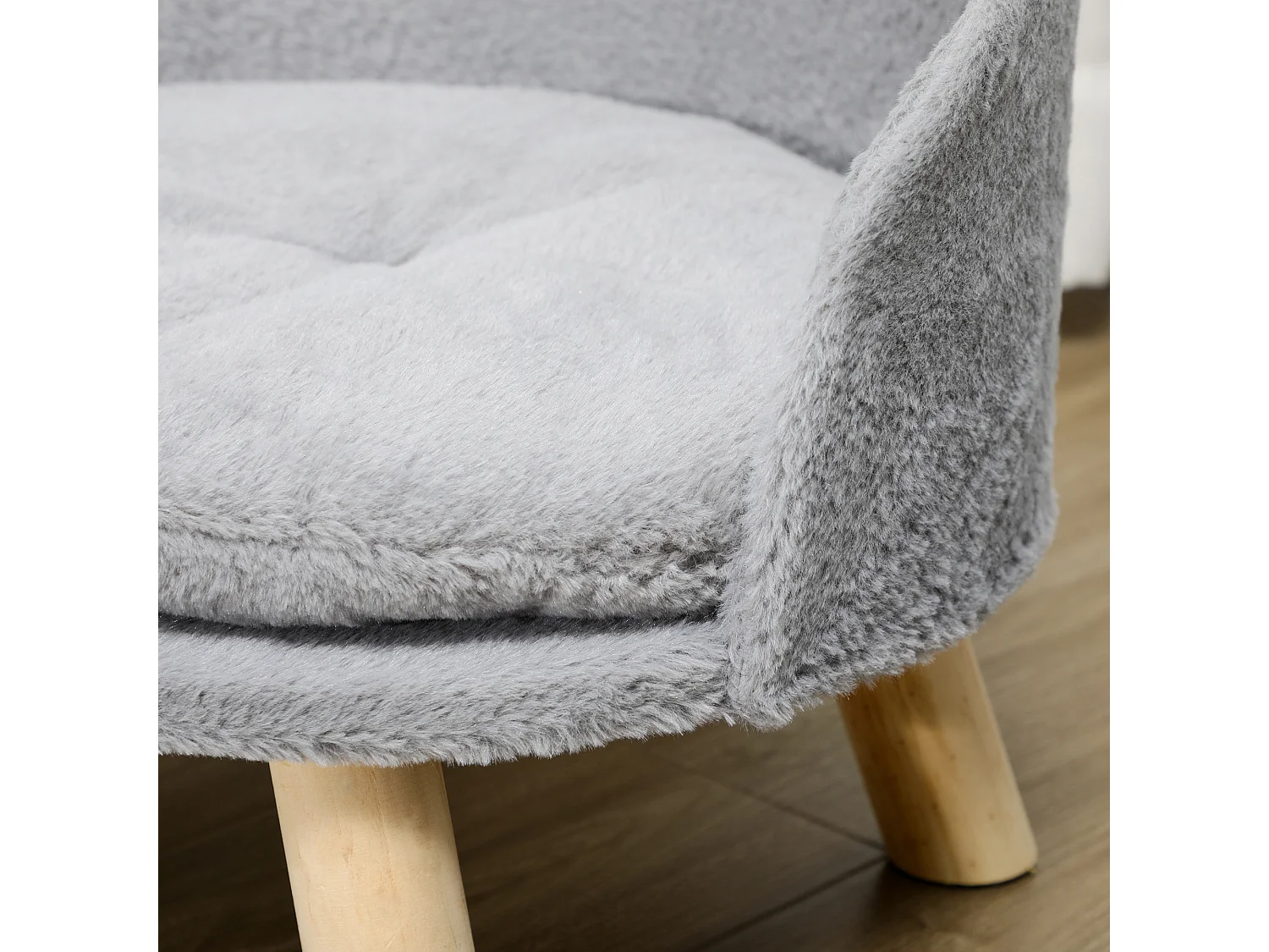 Canapé lit panier pour chien design scandinave coussin moelleux amovible pieds en bois Ø 40,5 x 33H cm gris