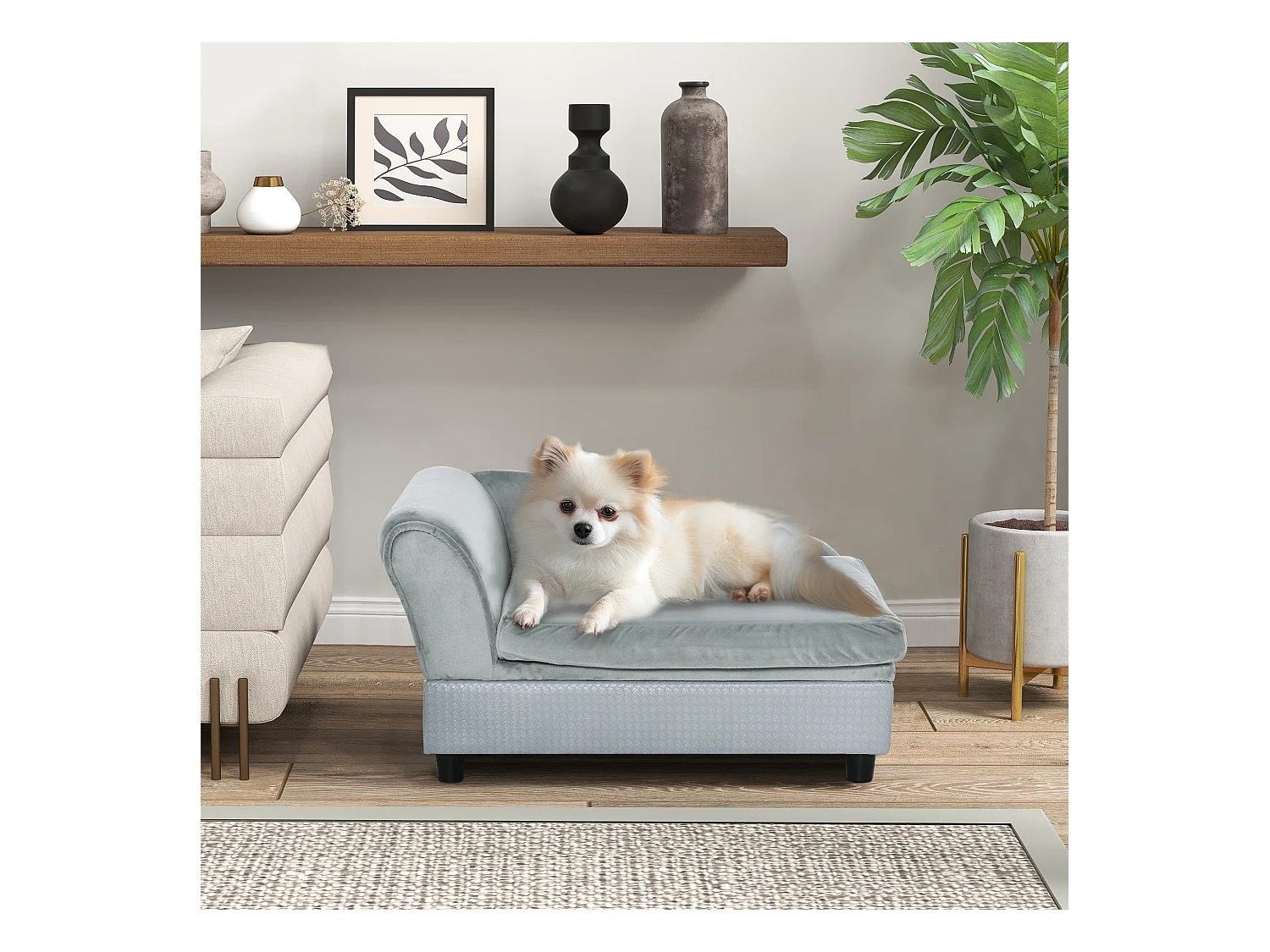 Canapé Chien Chat sur Pied avec Coffre de Rangement Style Moderne Coussin d'assise Amovible Grand Confort 76 x 45 x 41,5 cm Bleu