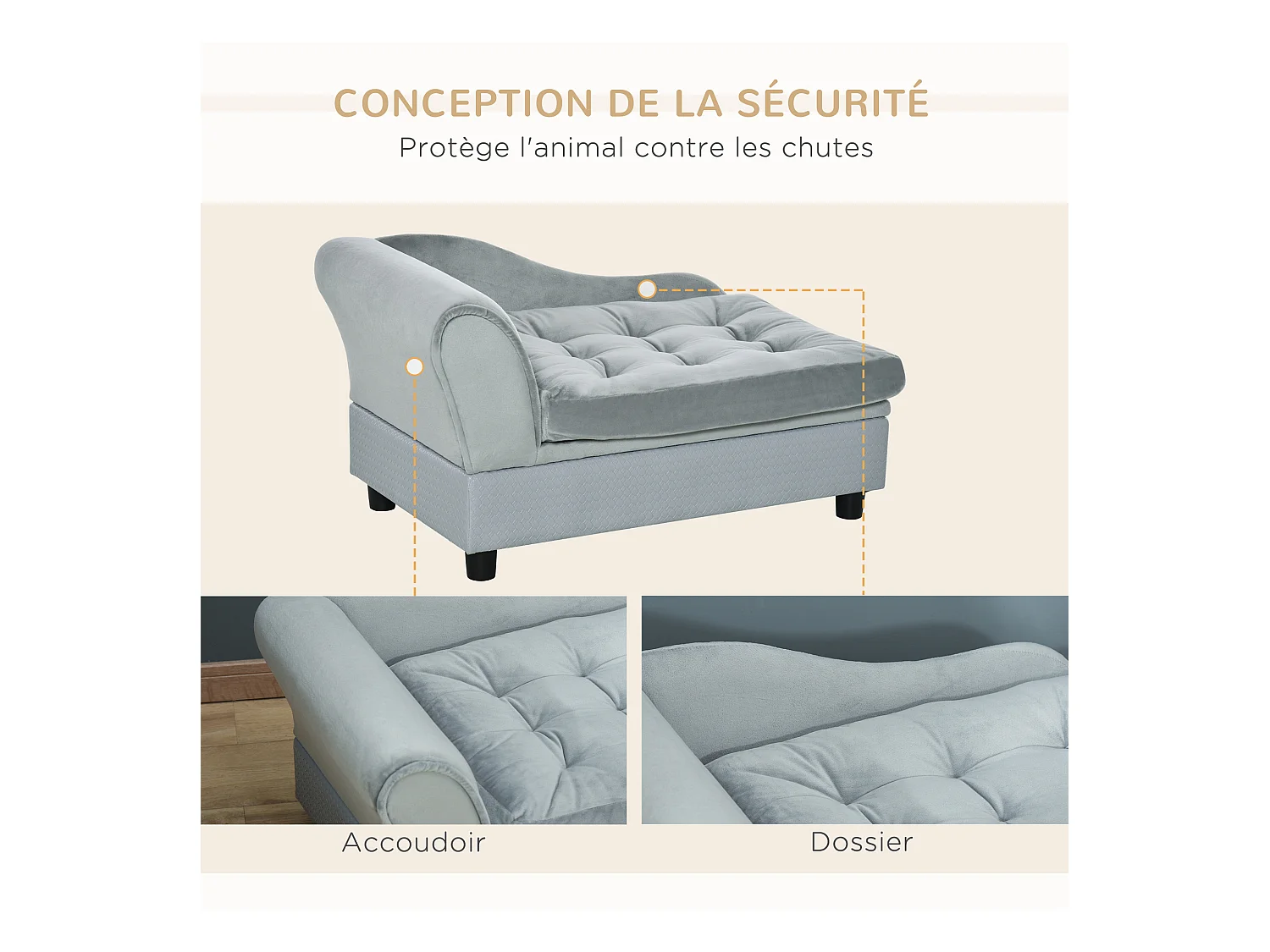Canapé Chien Chat sur Pied avec Coffre de Rangement Style Moderne Coussin d'assise Amovible Grand Confort 76 x 45 x 41,5 cm Bleu