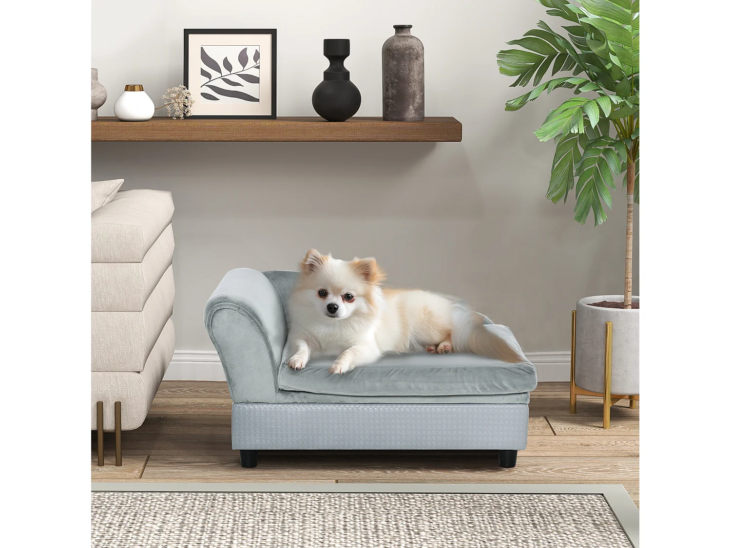 Canapé Chien Chat sur Pied avec Coffre de Rangement Style Moderne Coussin d'assise Amovible Grand Confort 76 x 45 x 41,5 cm Bleu