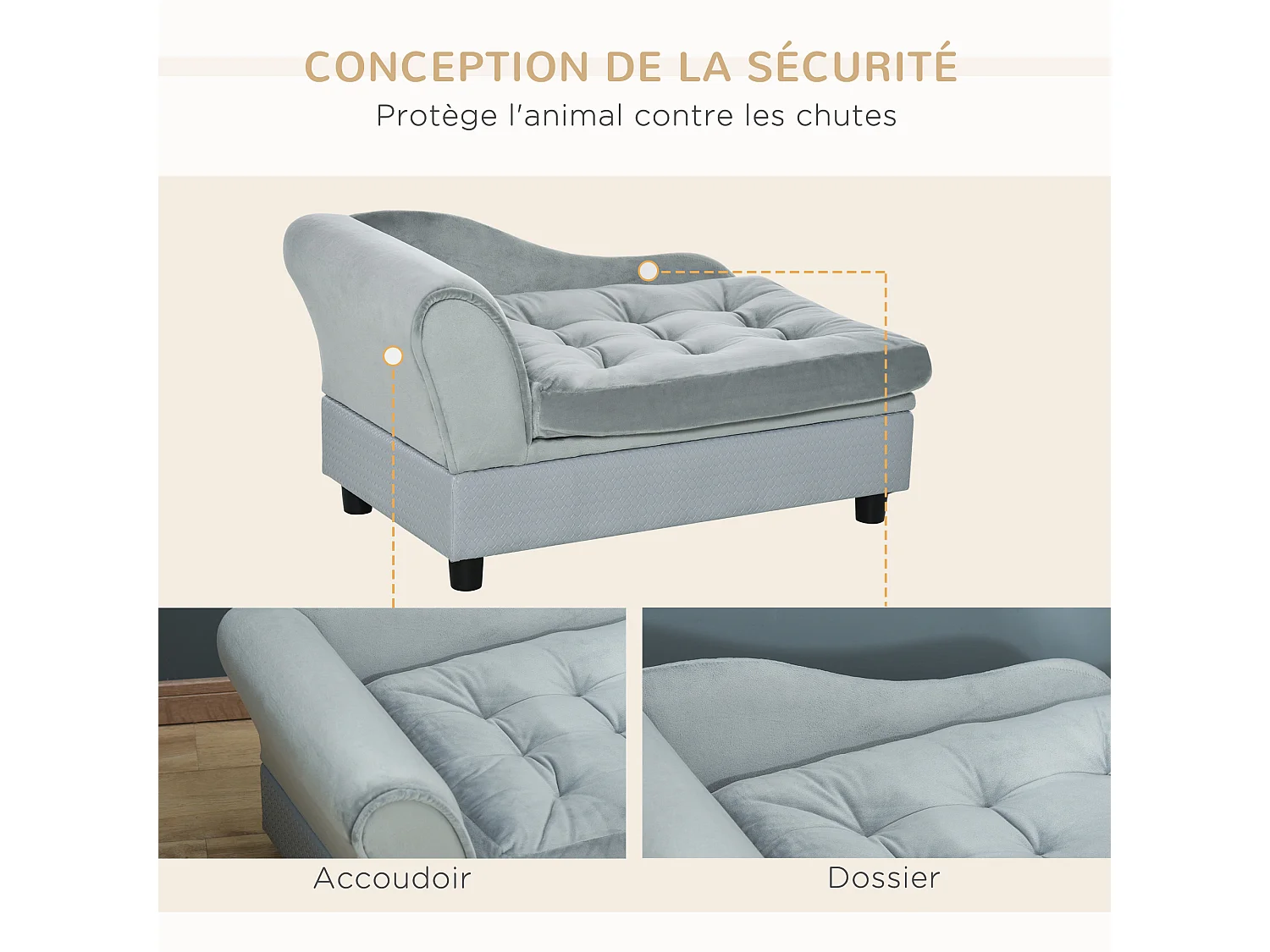 Canapé Chien Chat sur Pied avec Coffre de Rangement Style Moderne Coussin d'assise Amovible Grand Confort 76 x 45 x 41,5 cm Bleu