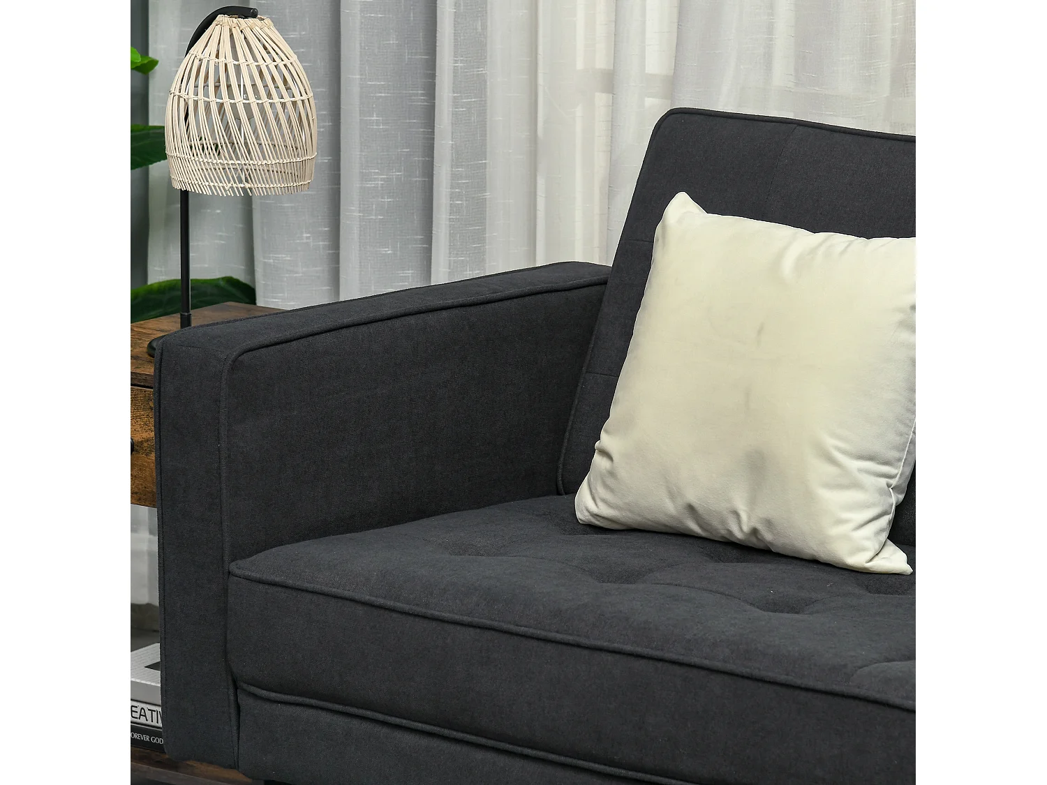 Canapé convertible 2 places style Chesterfield capitonné dossier inclinable 3 positions tissu gris foncé