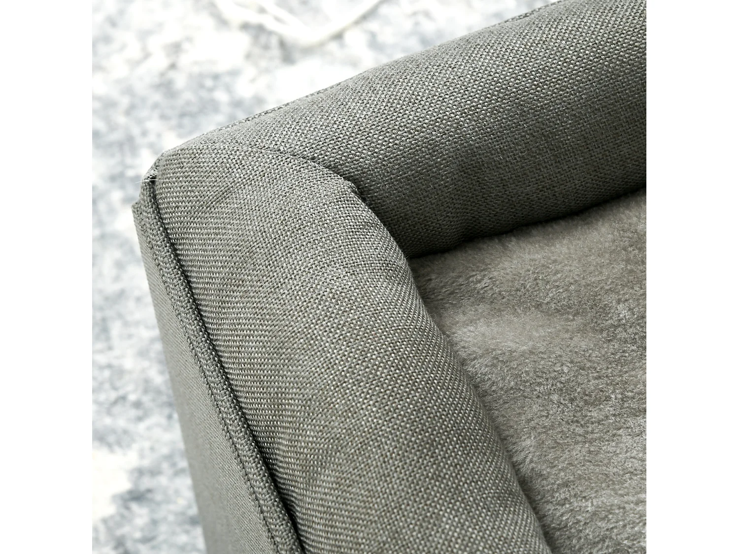 Panier chat pouf 2 en 1 - coussin amovible lavable - MDF PVC tissu aspect lin vert de gris