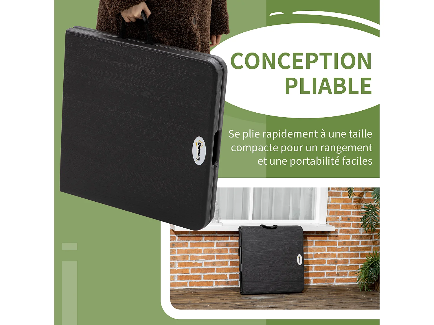 Table de jardin pliable 4 personnes table de camping pliable hauteur réglable acier époxy plateau HDPE aspect bois gris