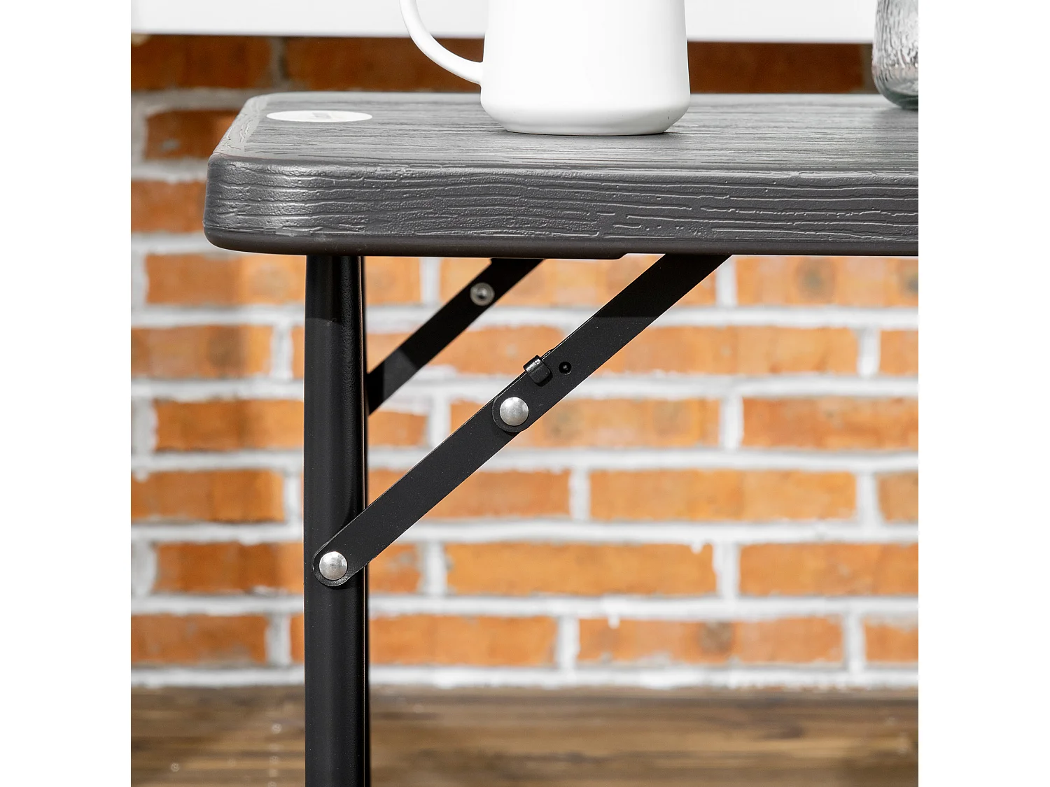 Table de jardin pliable 4 personnes table de camping pliable hauteur réglable acier époxy plateau HDPE aspect bois gris